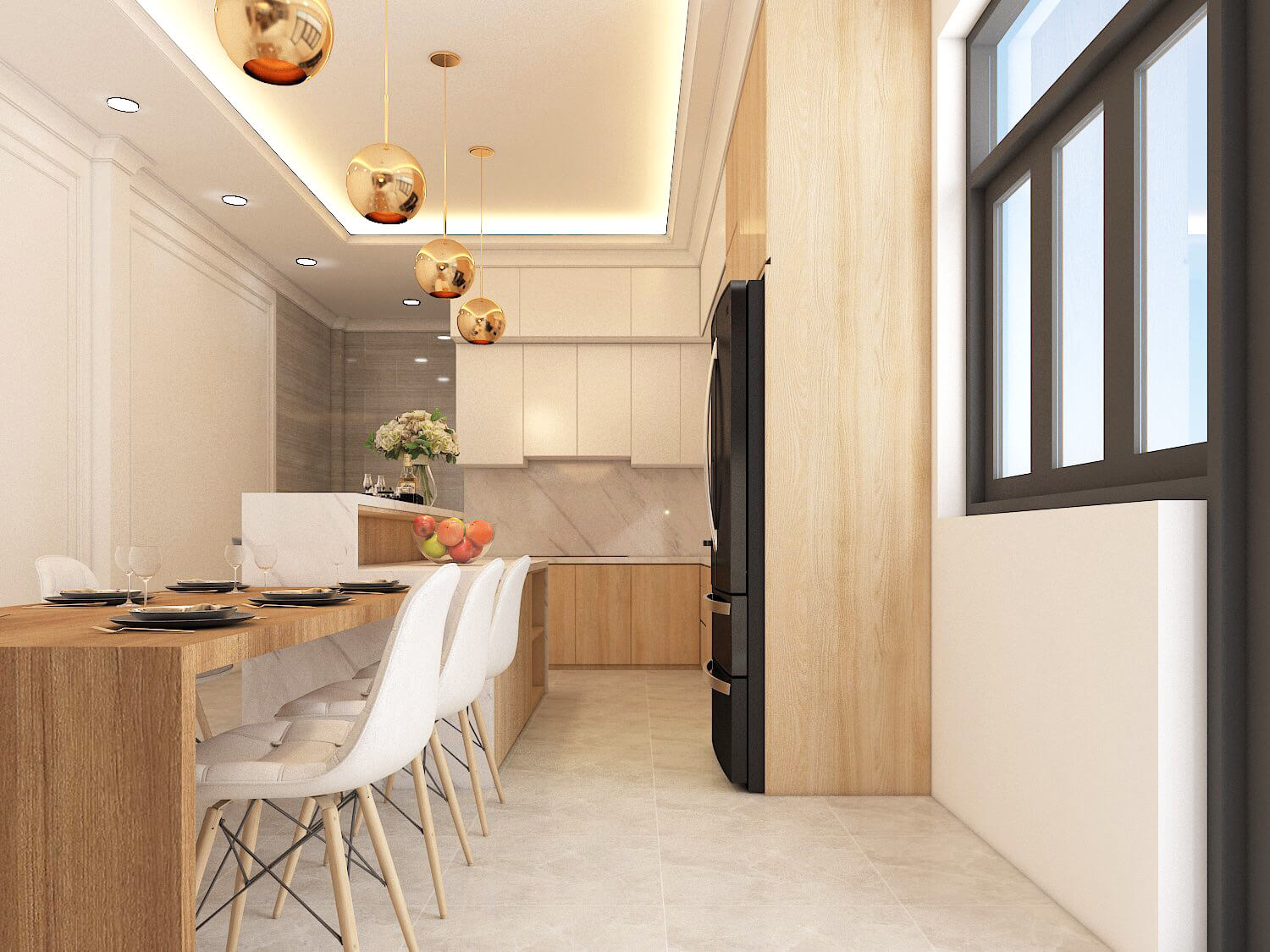 Phòng ăn, phòng bếp, phong cách Hiện đại Modern, thiết kế concept nội thất, nhà phố Gò Vấp