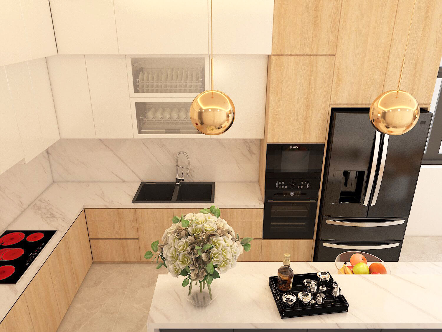 Phòng bếp, phong cách Hiện đại Modern, thiết kế concept nội thất, nhà phố Gò Vấp