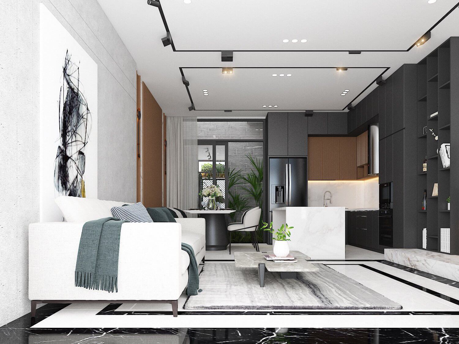 Phòng khách, phong cách Hiện đại Modern, thiết kế concept nội thất, nhà phố Quận 4
