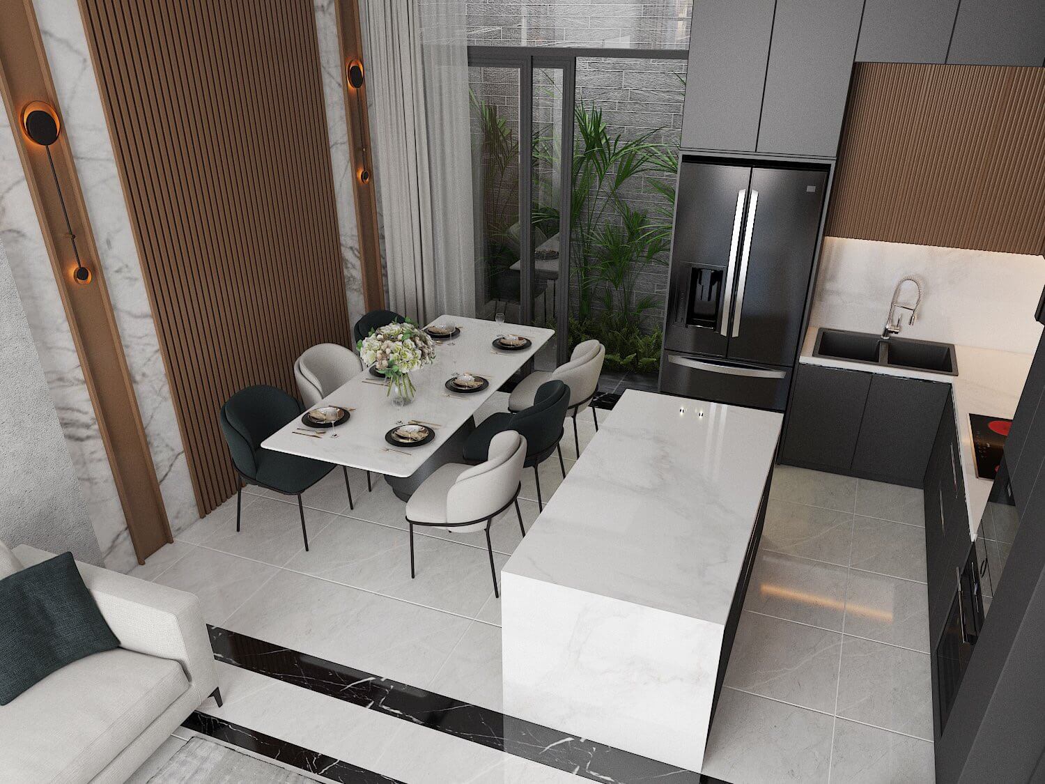 Phòng ăn, phòng bếp, phong cách Hiện đại Modern, thiết kế concept nội thất, nhà phố Quận 4