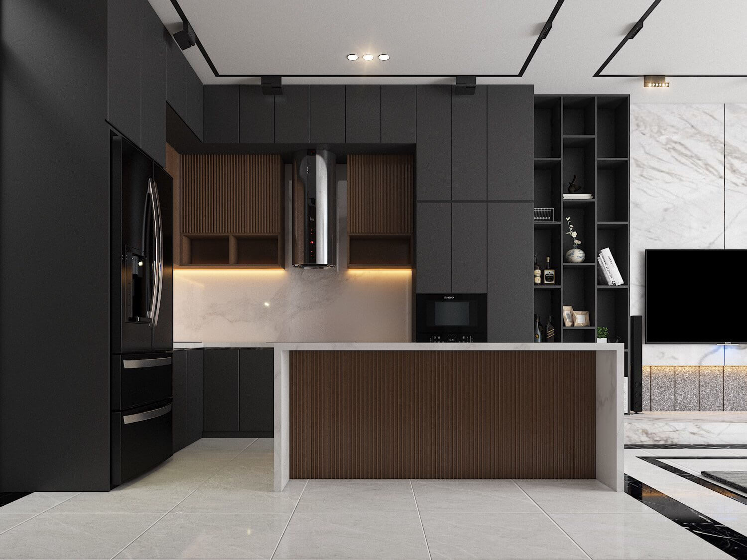 Phòng bếp, phong cách Hiện đại Modern, thiết kế concept nội thất, nhà phố Quận 4