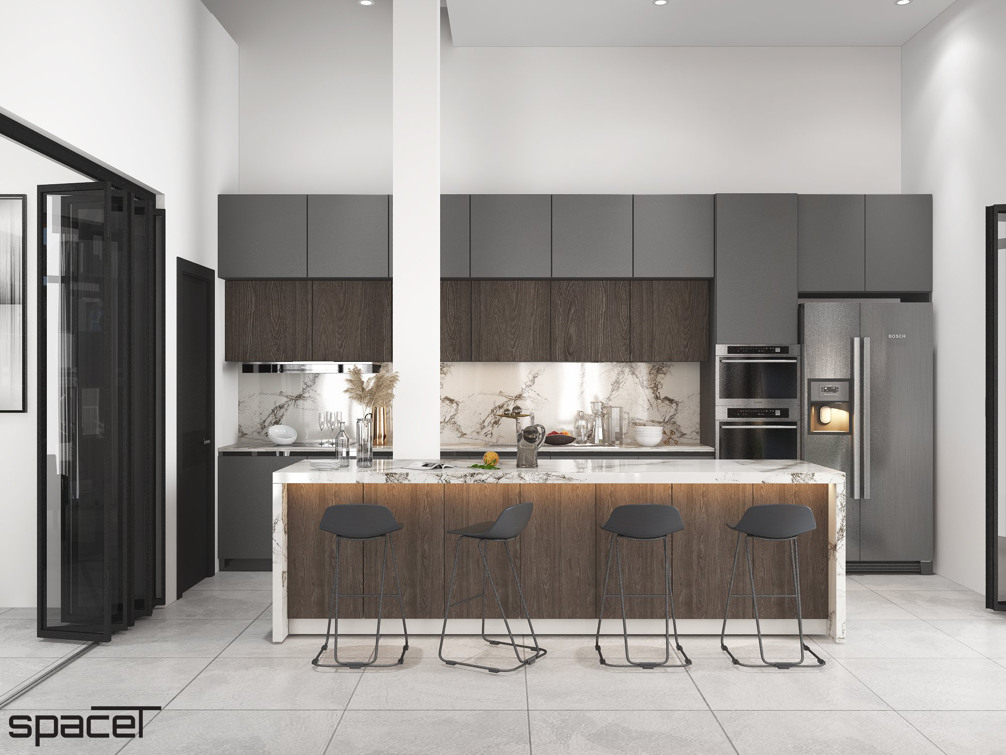 Phòng bếp, phong cách Hiện đại Modern, thiết kế concept nội thất, villa Dầu Tiếng Bình Dương