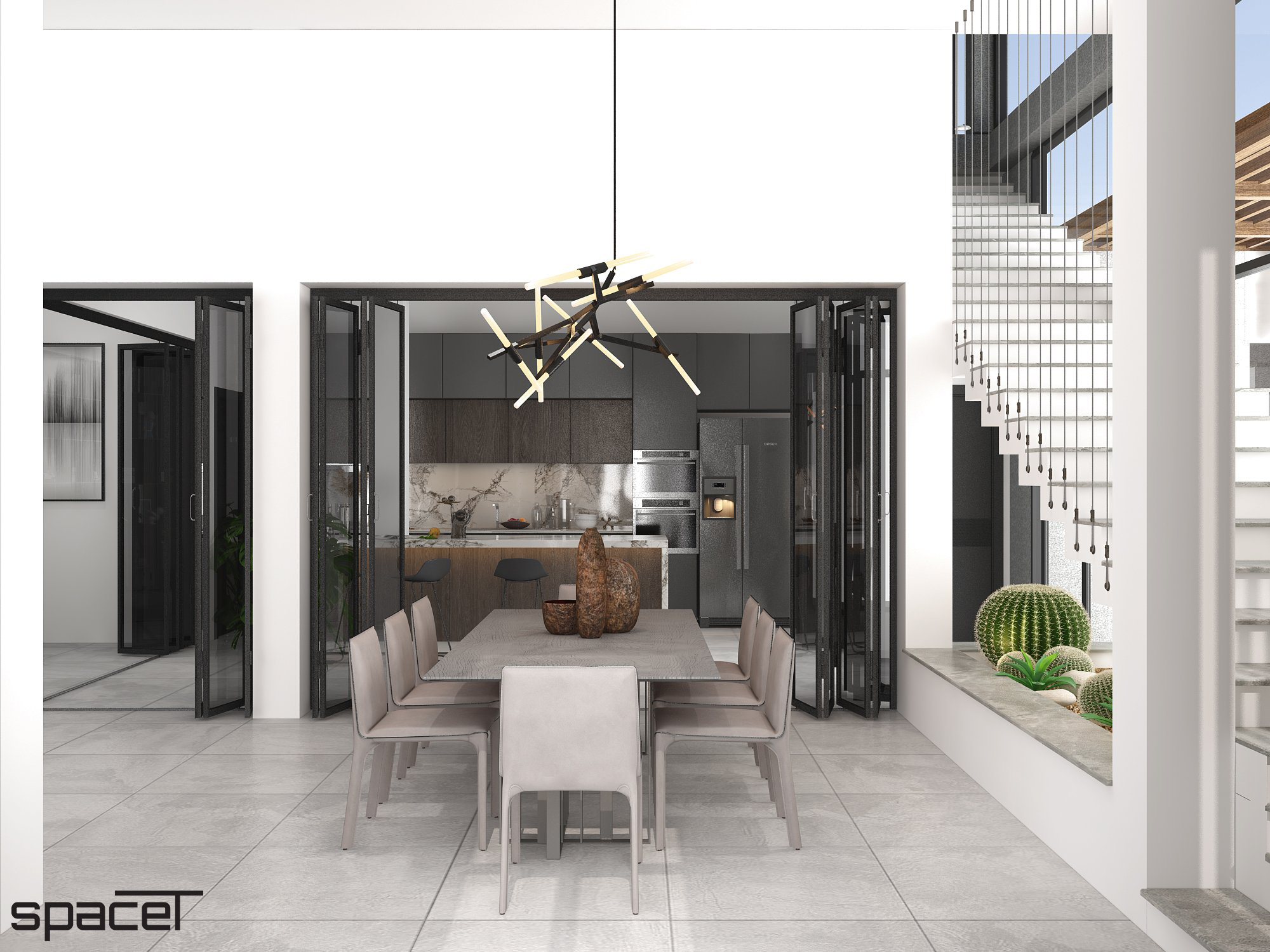 Phòng ăn, phòng bếp, phong cách Hiện đại Modern, thiết kế concept nội thất, villa Dầu Tiếng Bình Dương