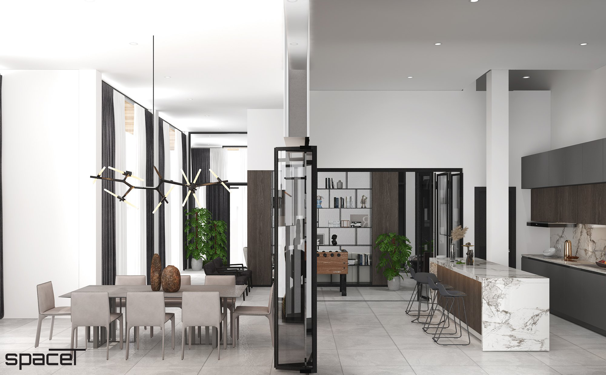 Phòng ăn, phòng bếp, phong cách Hiện đại Modern, thiết kế concept nội thất, villa Dầu Tiếng Bình Dương