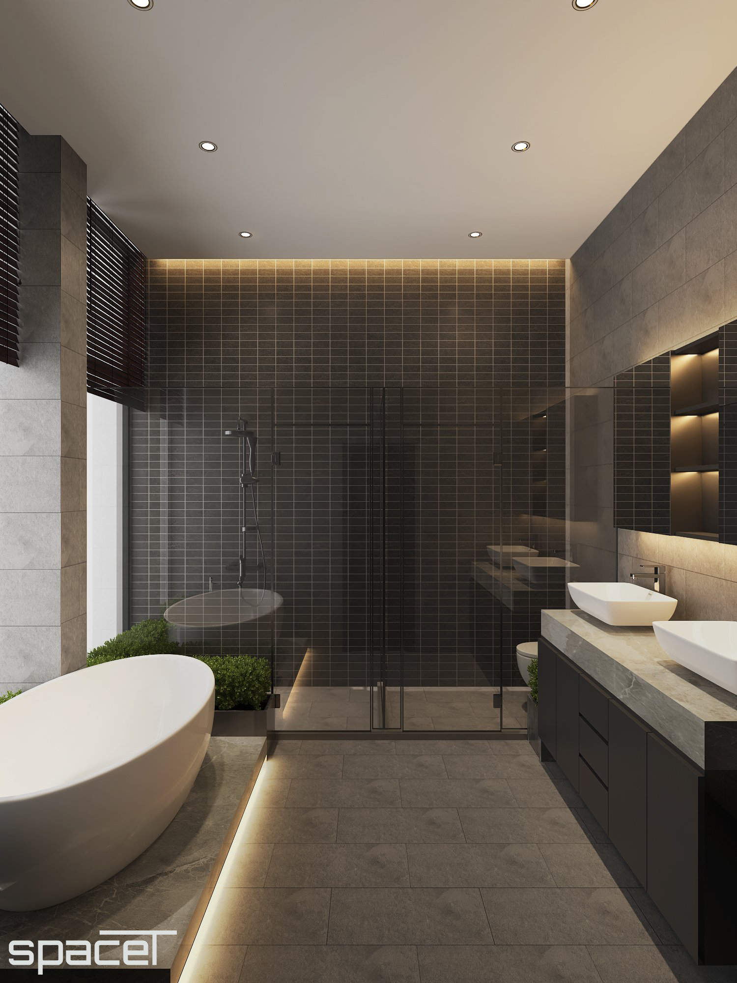 Phòng tắm, phong cách Hiện đại Modern, thiết kế concept nội thất, villa Dầu Tiếng Bình Dương
