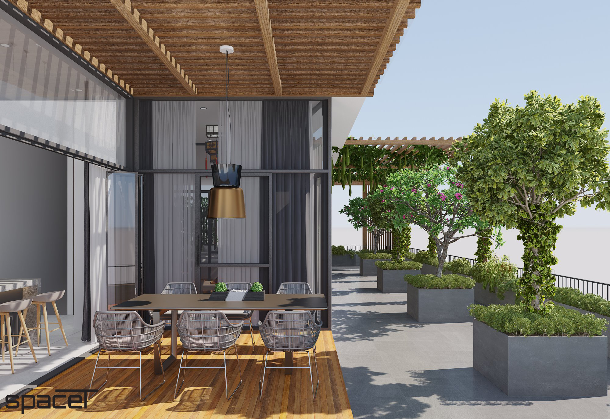 Sân thượng, phong cách Hiện đại Modern, thiết kế concept nội thất, villa Dầu Tiếng Bình Dương