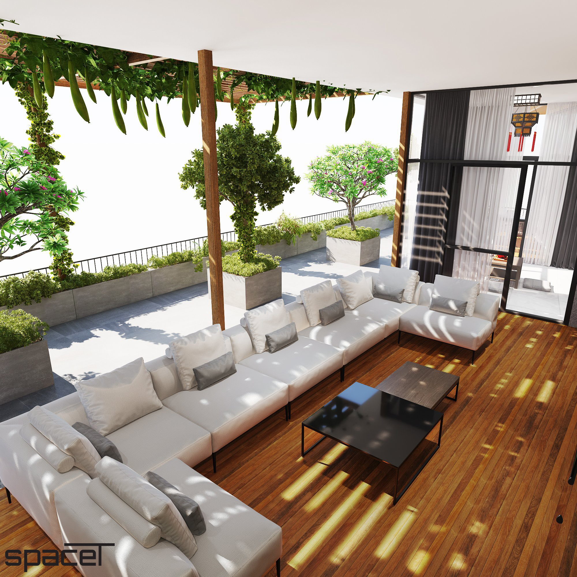 Sân thượng, phong cách Hiện đại Modern, thiết kế concept nội thất, villa Dầu Tiếng Bình Dương