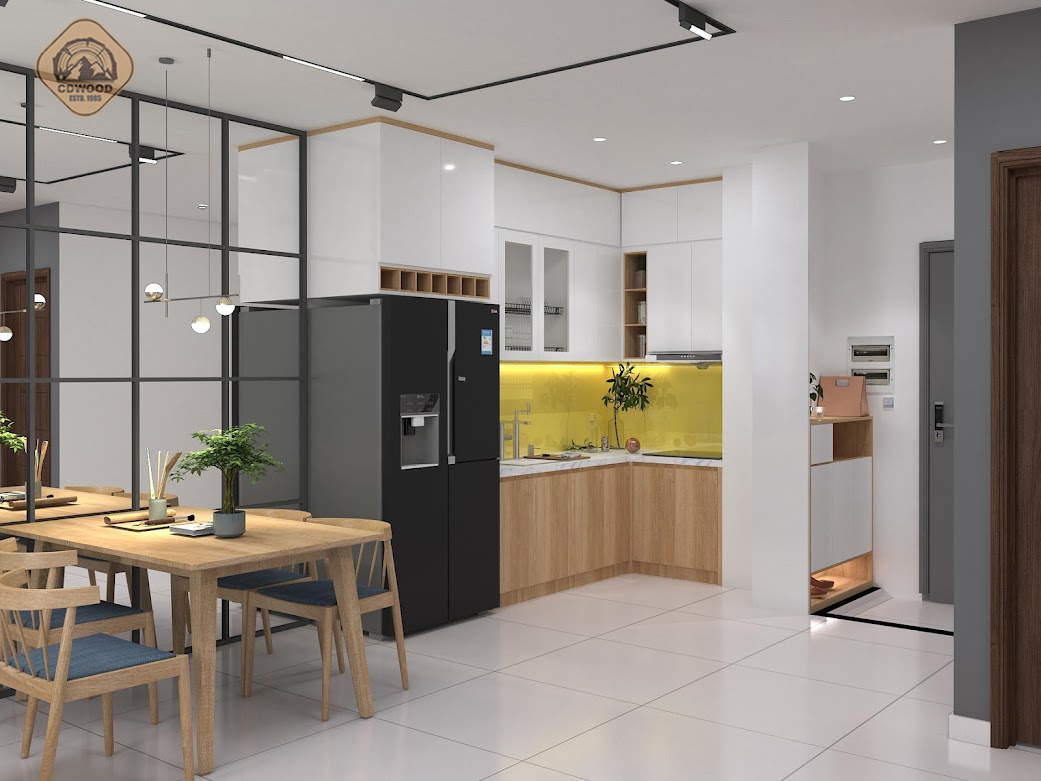 Phòng bếp, Phòng ăn, Lối vào - Nhà mẫu Dự án Green Town Bình Tân 68m2 - Phong cách Color Block + Scandinavian 