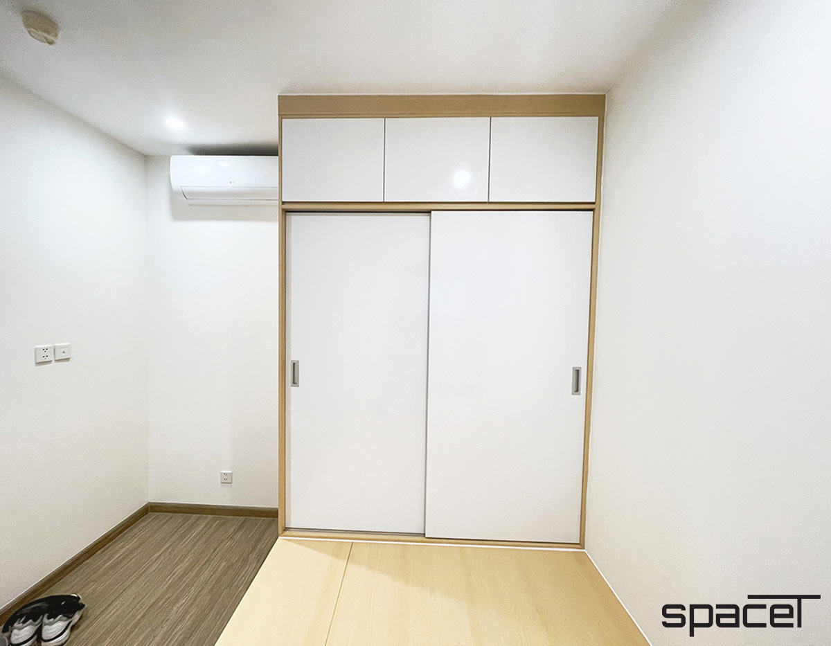Phòng ngủ, phong cách Japandi, hoàn thiện nội thất, căn hộ Vinhomes The Origami.