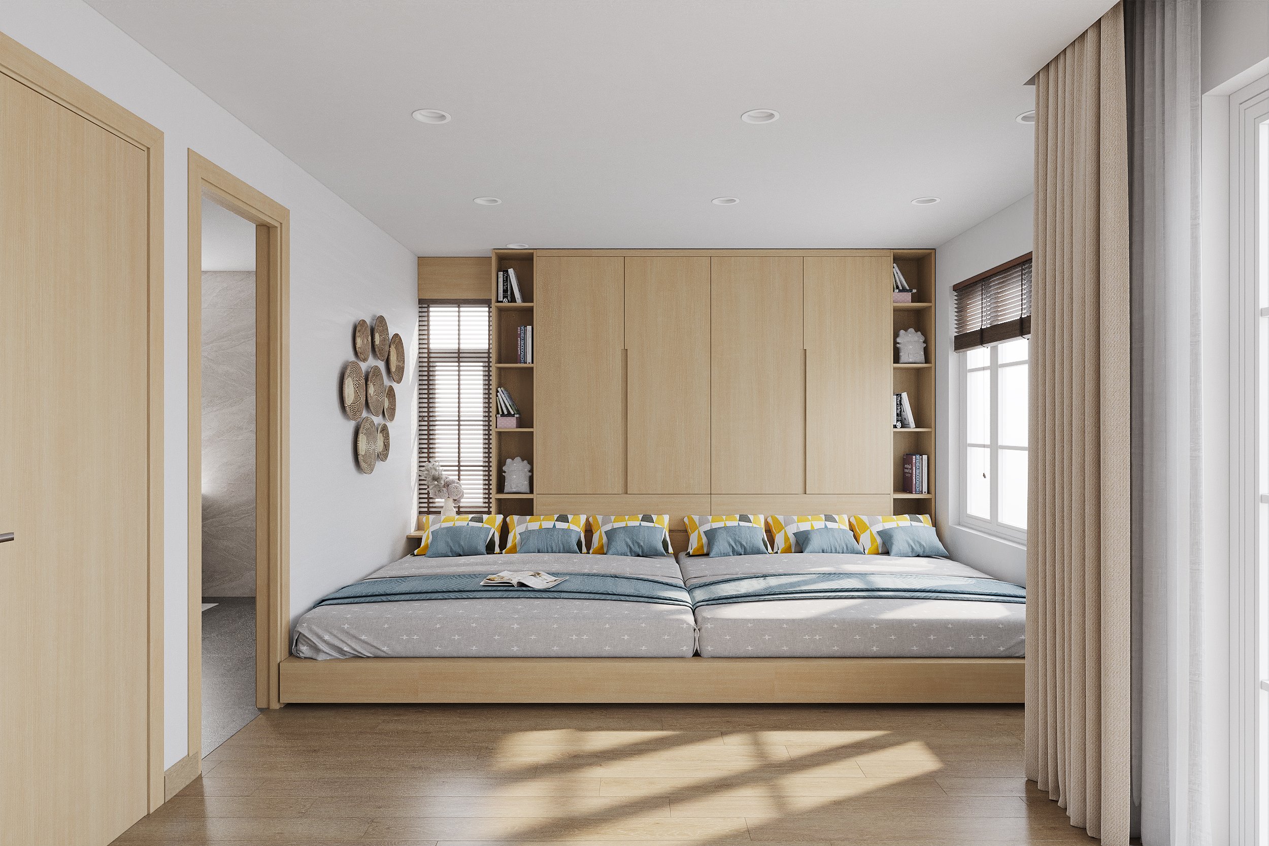 Phòng ngủ, phong cách Japandi, thiết kế concept nội thất, nhà phố liền kề NovaWorld Phan Thiết.