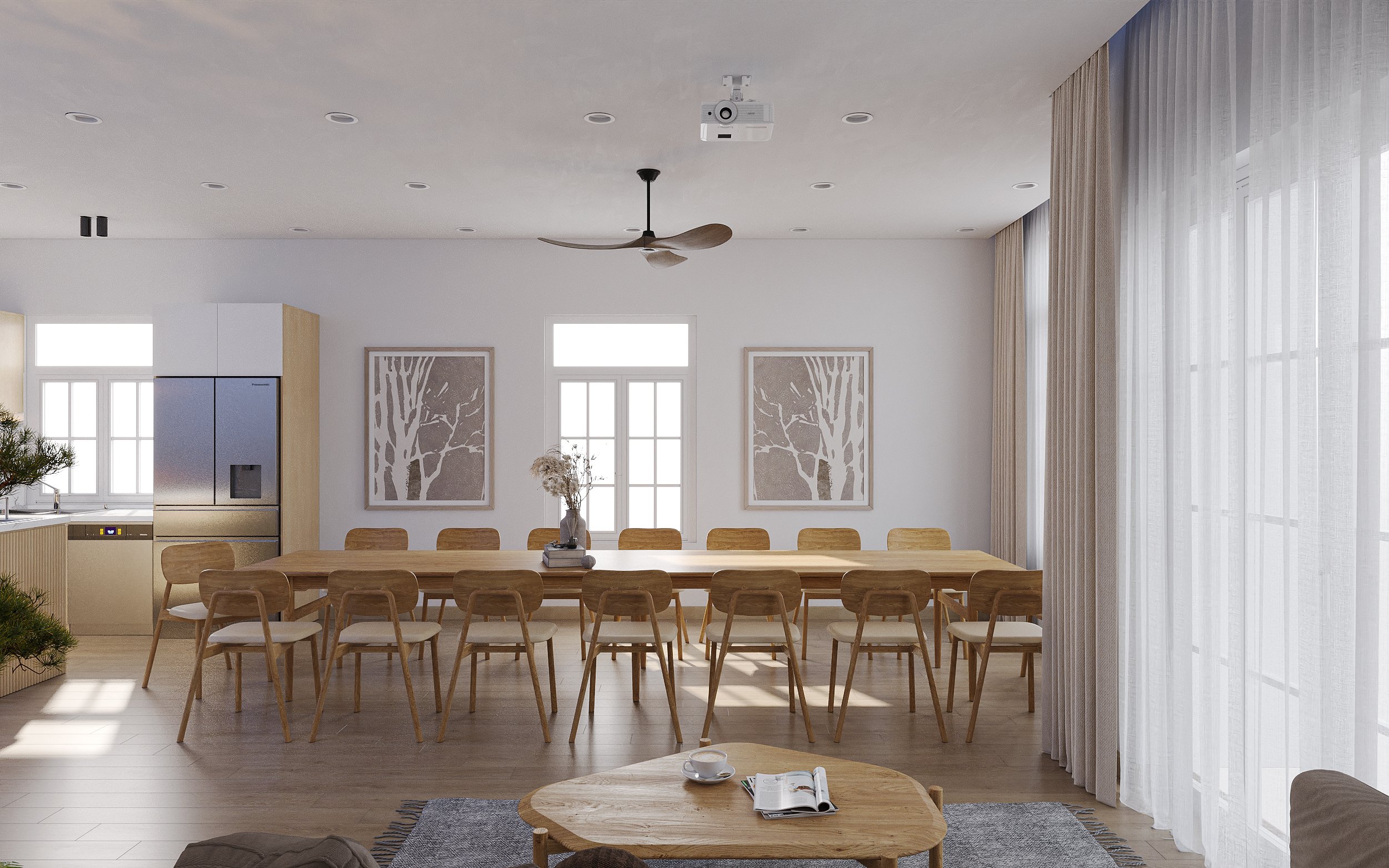 Phòng ăn, phong cách Japandi, thiết kế concept nội thất, nhà phố liền kề NovaWorld Phan Thiết.
