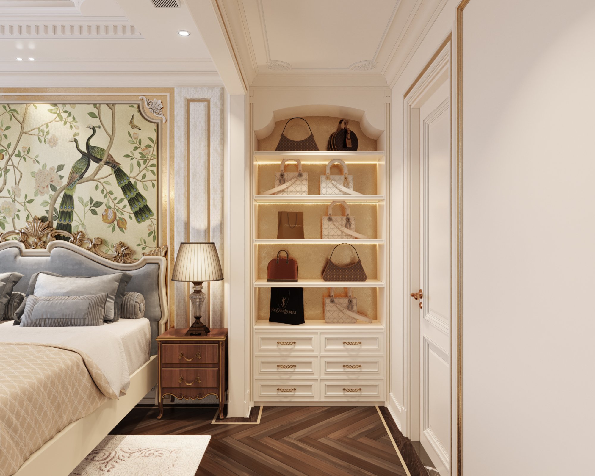 Phòng ngủ, phong cách tân cổ điển Neo Classic, thiết kế concept nội thất, nhà phố Verosa Park Khang Điền