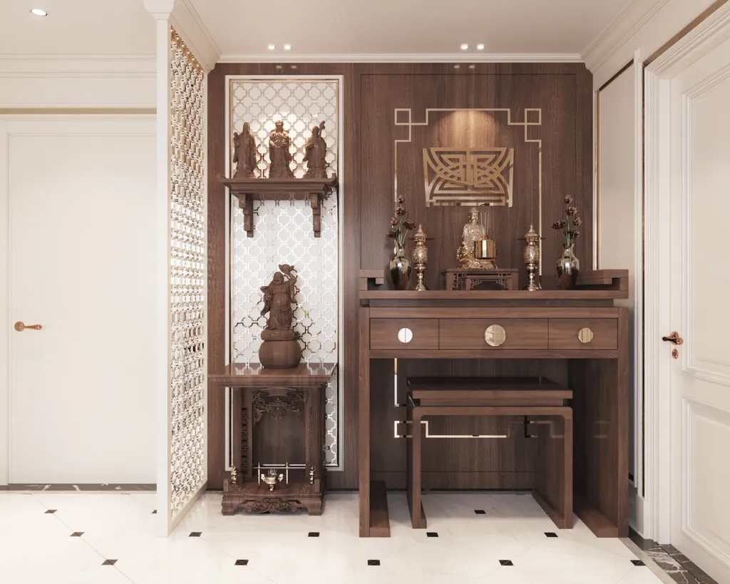 Phòng thờ, phong cách tân cổ điển Neo Classic, thiết kế concept nội thất, nhà phố Verosa Park Khang Điền