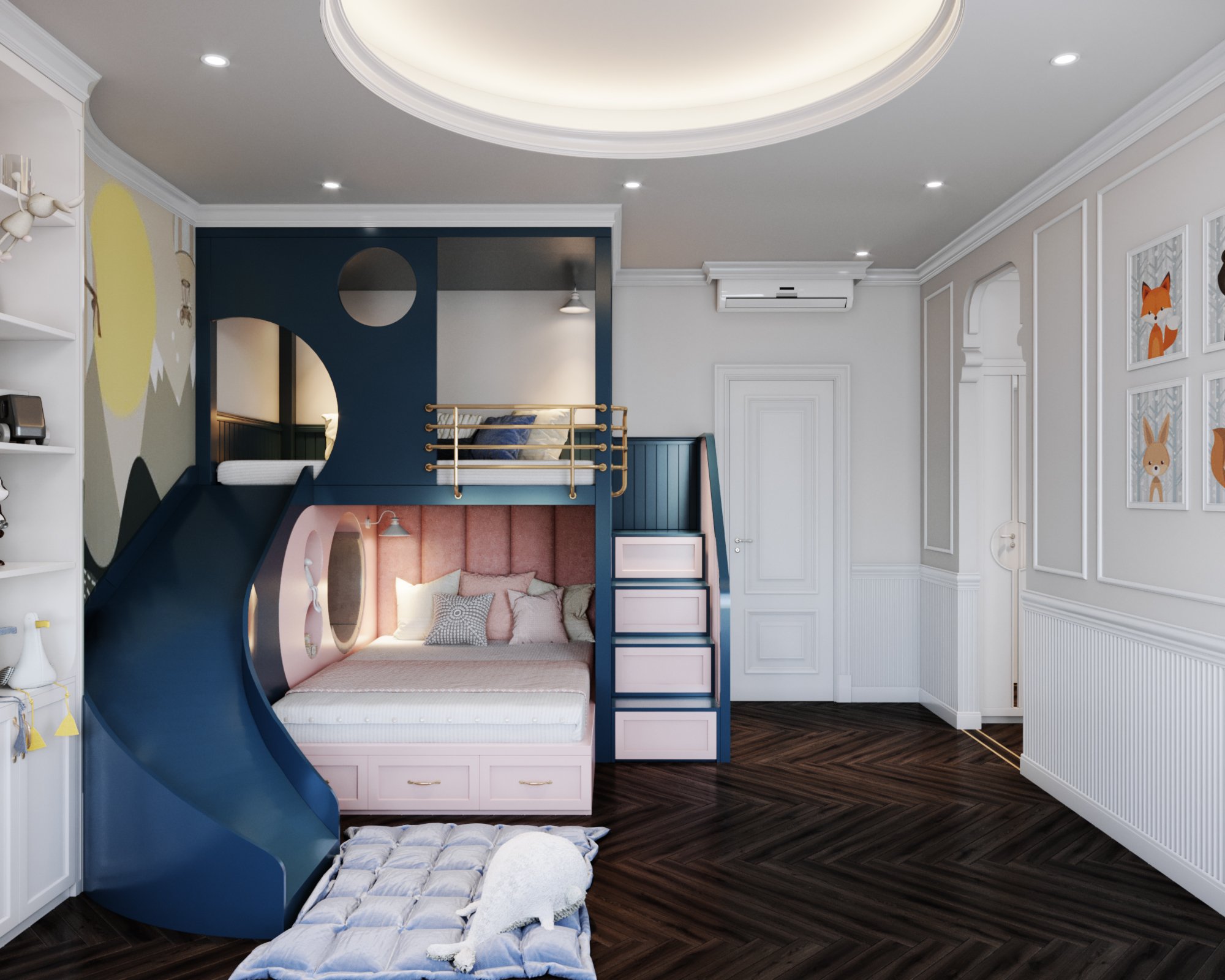 Phòng ngủ cho bé, phong cách tân cổ điển Neo Classic, thiết kế concept nội thất, nhà phố Verosa Park Khang Điền