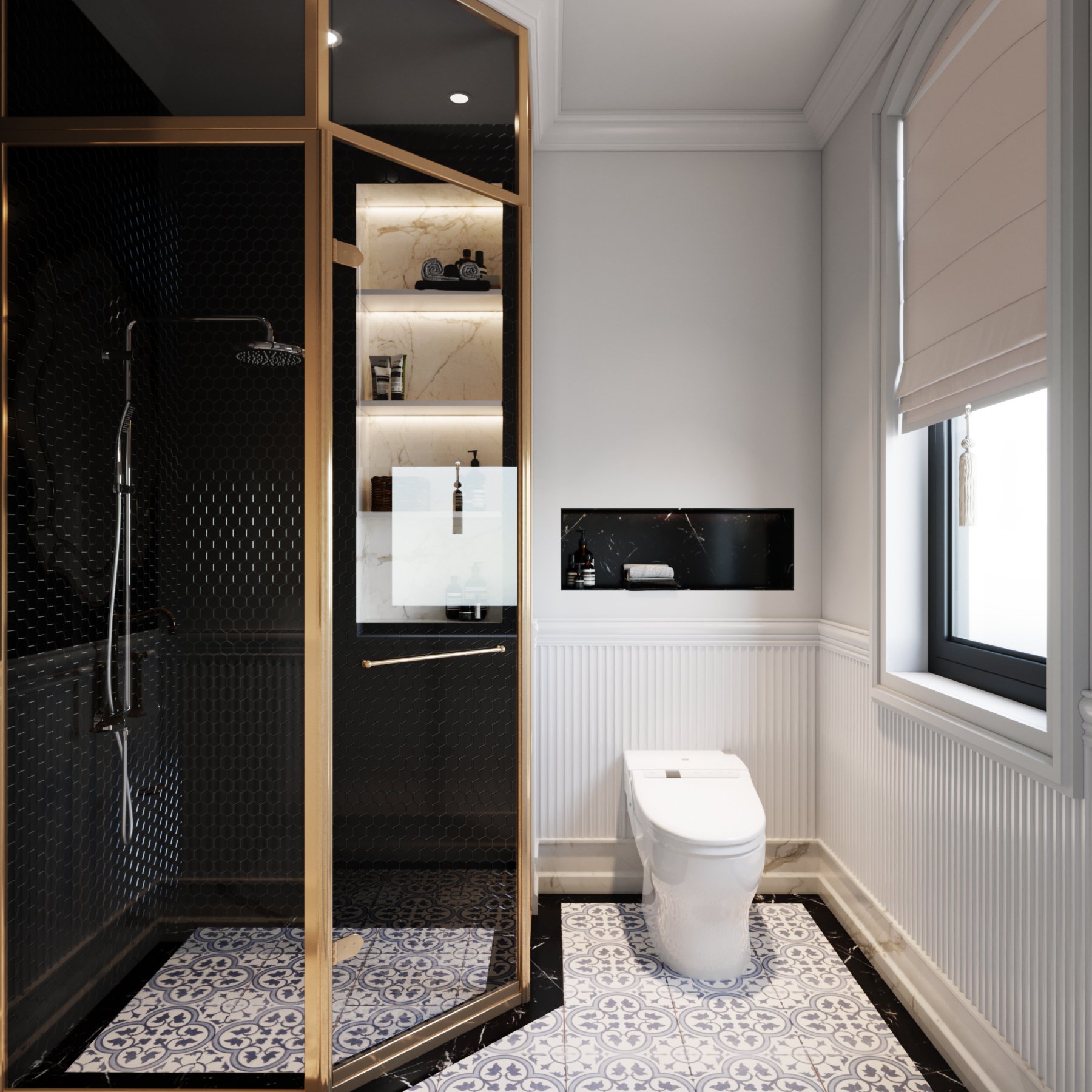 Phòng tắm, phong cách tân cổ điển Neo Classic, thiết kế concept nội thất, nhà phố Verosa Park Khang Điền