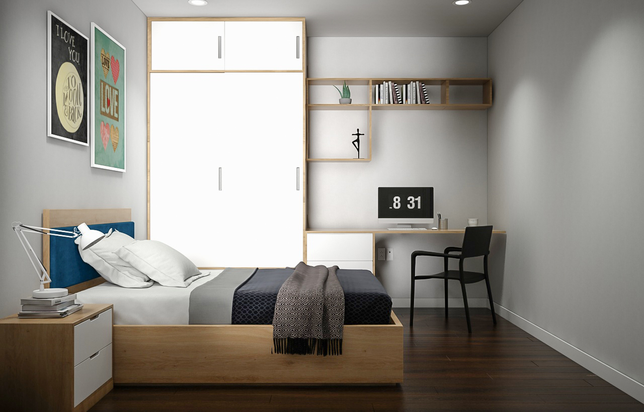 Phòng ngủ, phong cách Bắc Âu Scandinavian, thiết kế concept nội thất, căn hộ Gold View