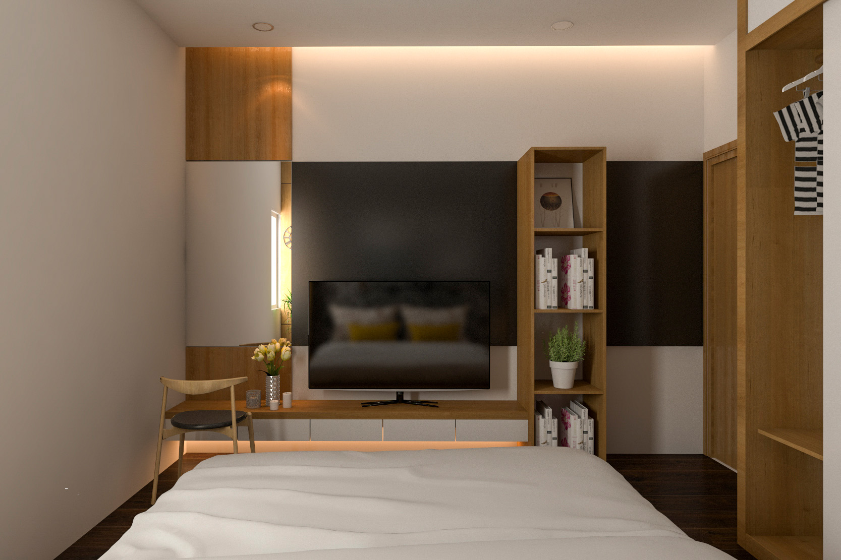 Phòng ngủ, phong cách hiện đại Modern, thiết kế concept nội thất, nhà phố Park Riverside