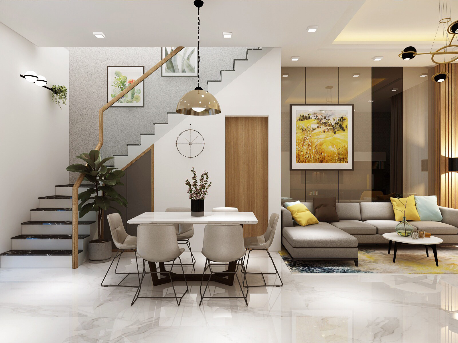 Phòng ăn, phòng khách, phong cách hiện đại Modern, thiết kế concept nội thất, nhà phố Park Riverside