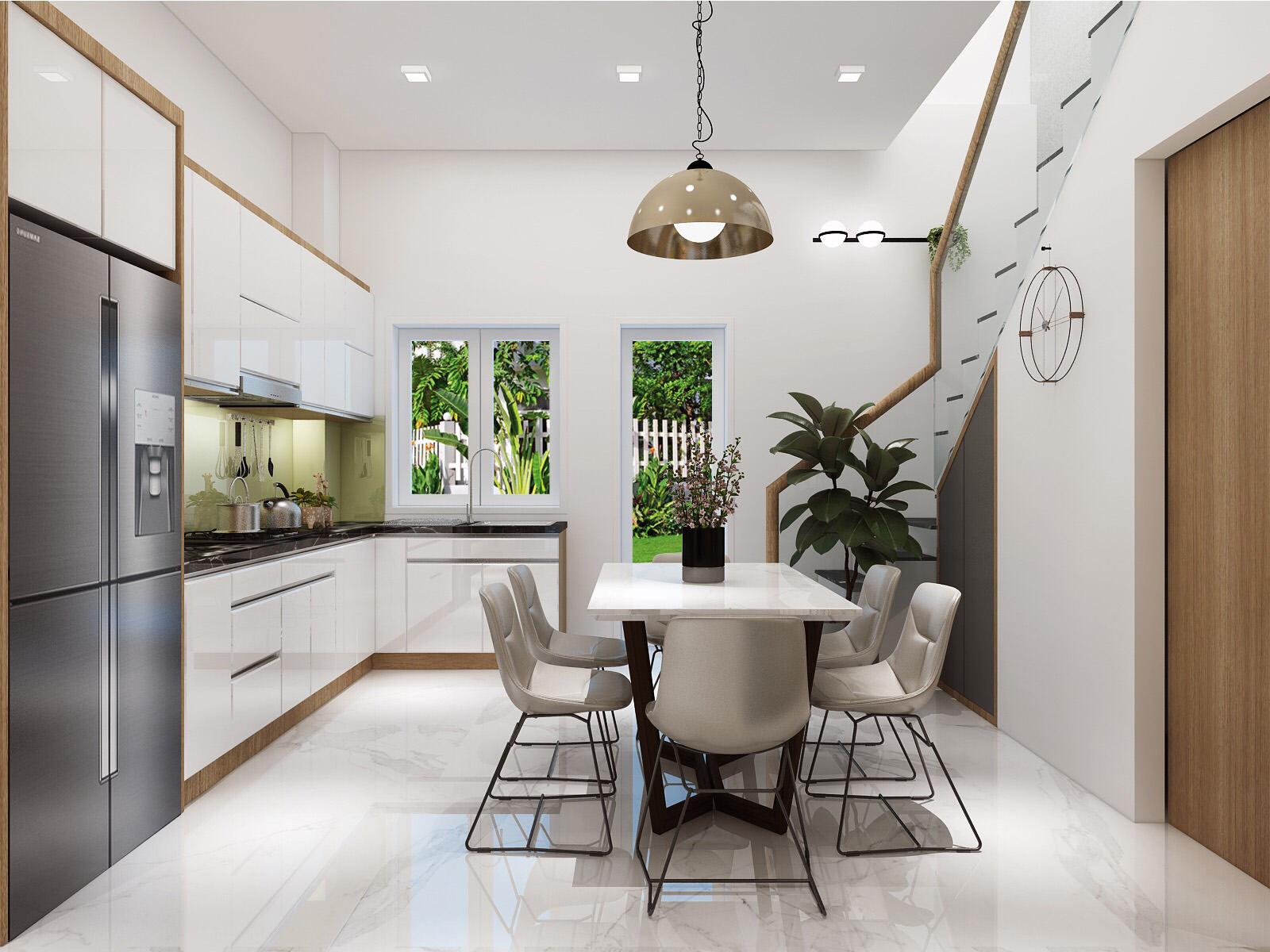 Phòng ăn, phòng bếp, phong cách hiện đại Modern, thiết kế concept nội thất, nhà phố Park Riverside
