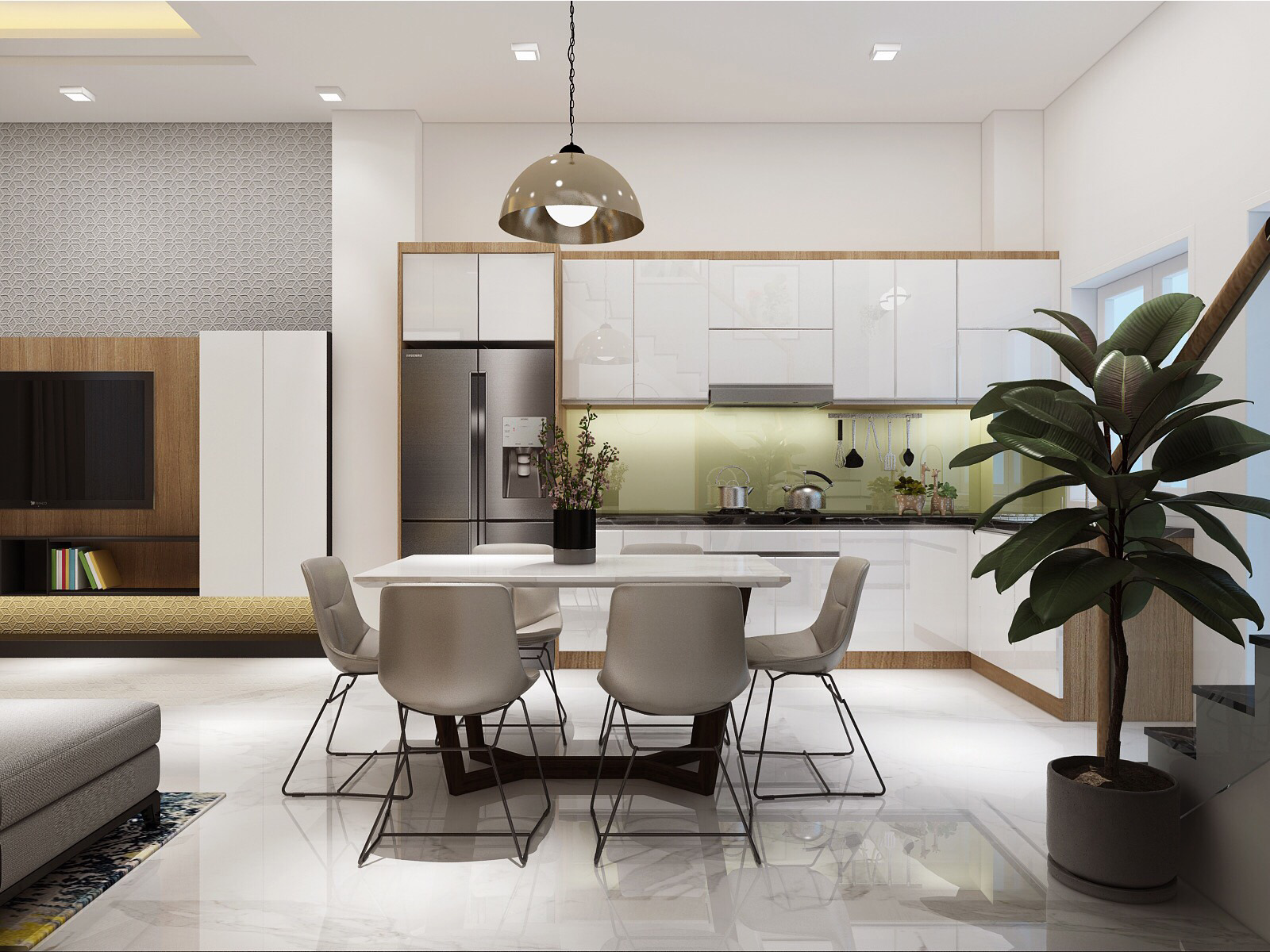 Phòng ăn, phòng bếp, phong cách hiện đại Modern, thiết kế concept nội thất, nhà phố Park Riverside