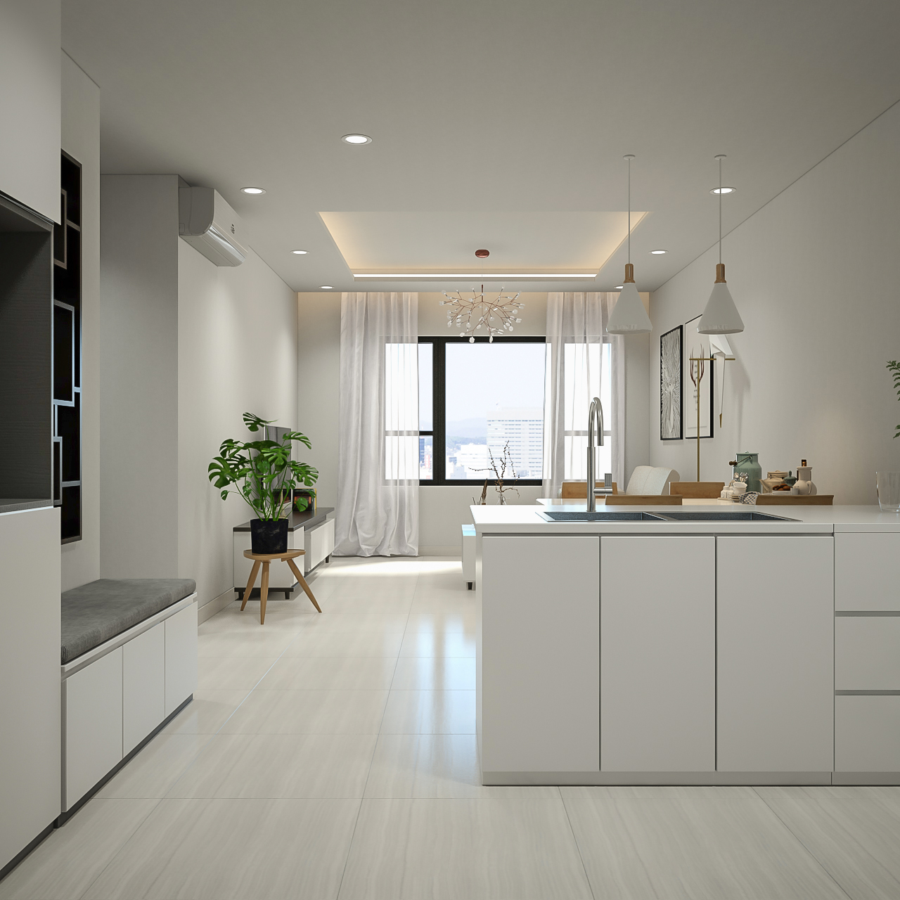 Phòng bếp, phong cách Tối giản Minimalist, thiết kế concept nội thất, căn hộ The Tresor