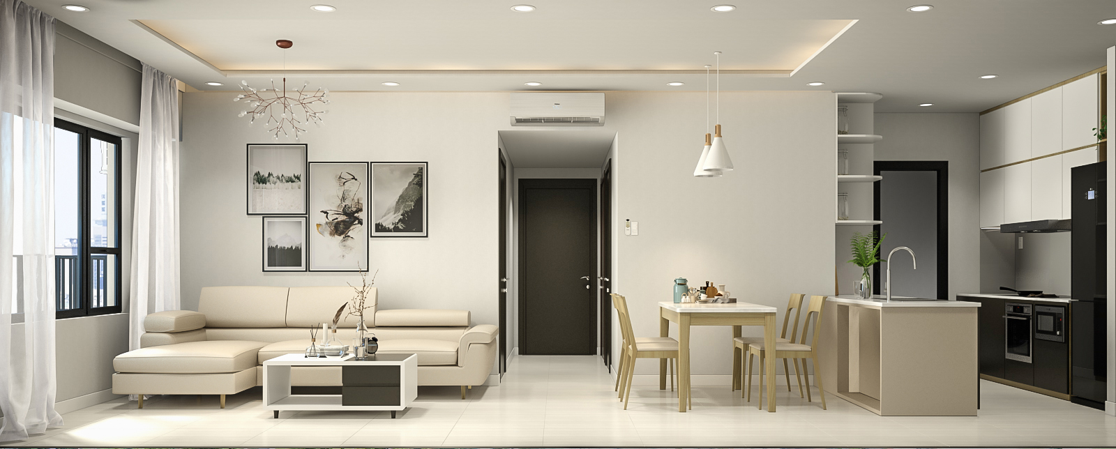 Phòng ăn, phòng khách, phong cách Hiện đại Modern, thiết kế concept nội thất, căn hộ The Tresor