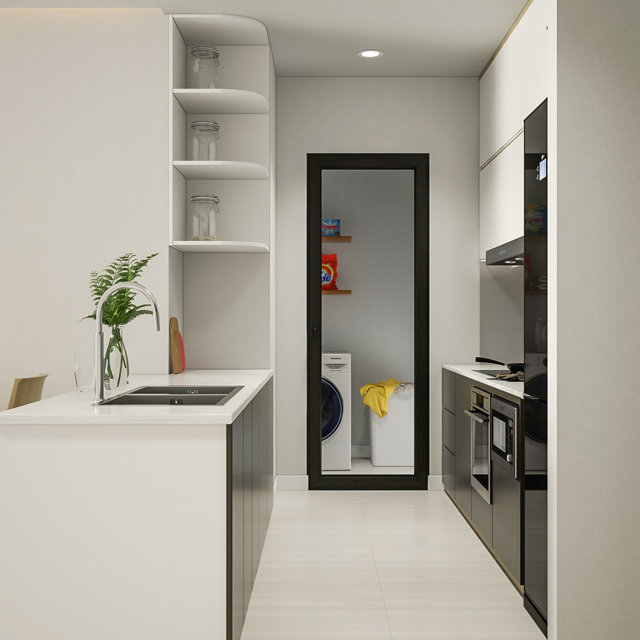 Phòng bếp, phong cách Tối giản Minimalist, thiết kế concept nội thất, căn hộ The Tresor