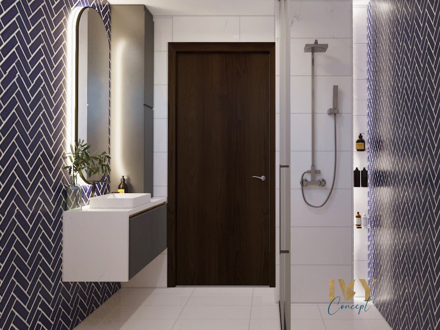Phòng tắm, thiết kế concept nội thất, căn hộ Tản Đà Court