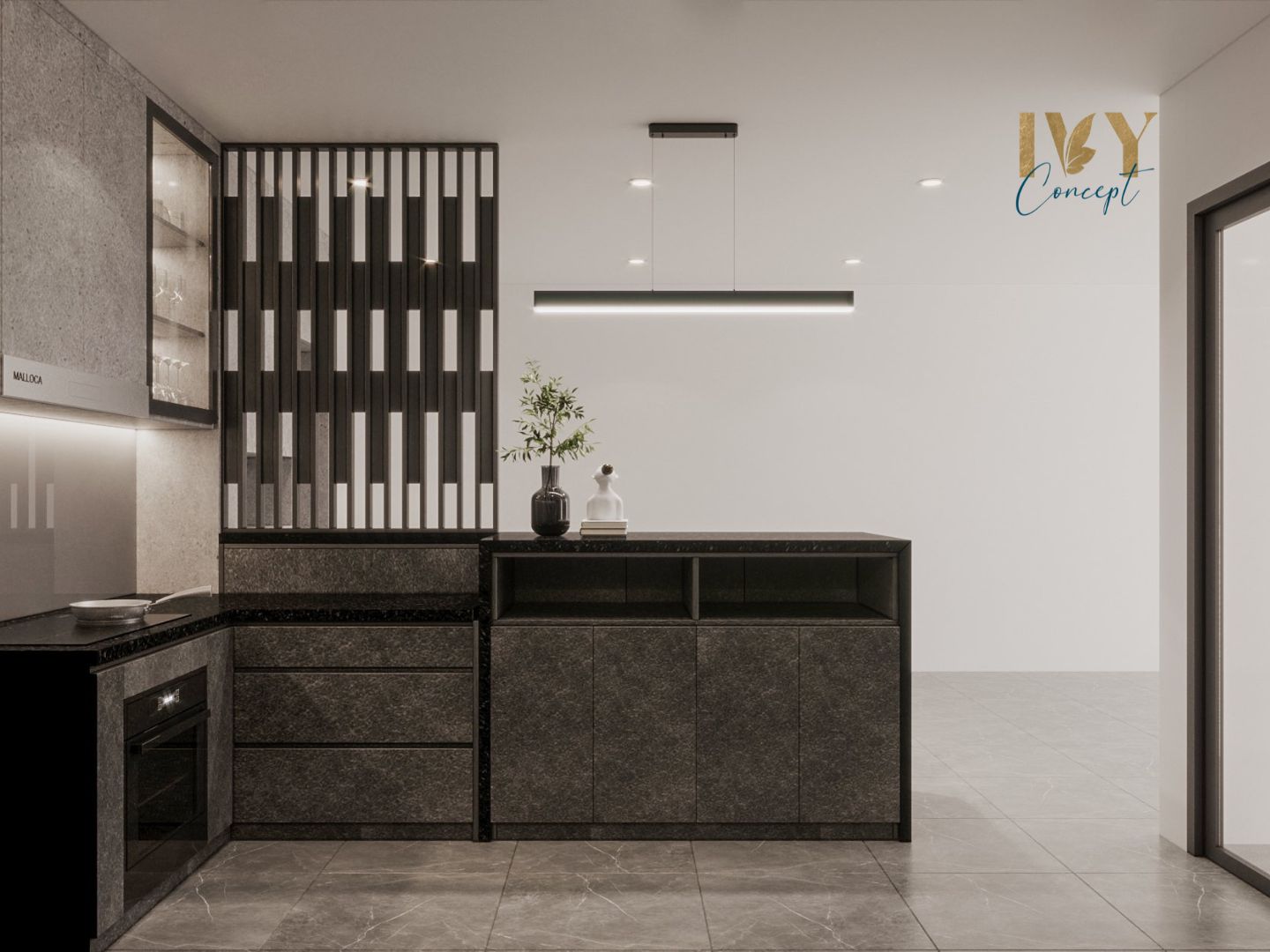 Phòng bếp, phong cách Tối giản Minimalist, thiết kế concept nội thất, căn hộ PetroVietnam Landmark