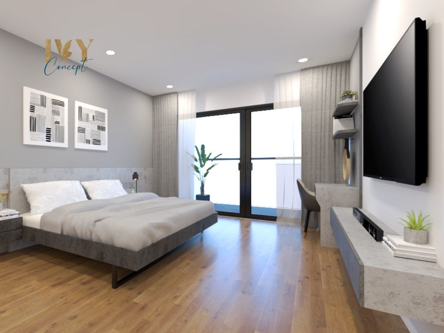 Phòng ngủ, phong cách Tối giản Minimalist, thiết kế concept nội thất, căn hộ PetroVietnam Landmark