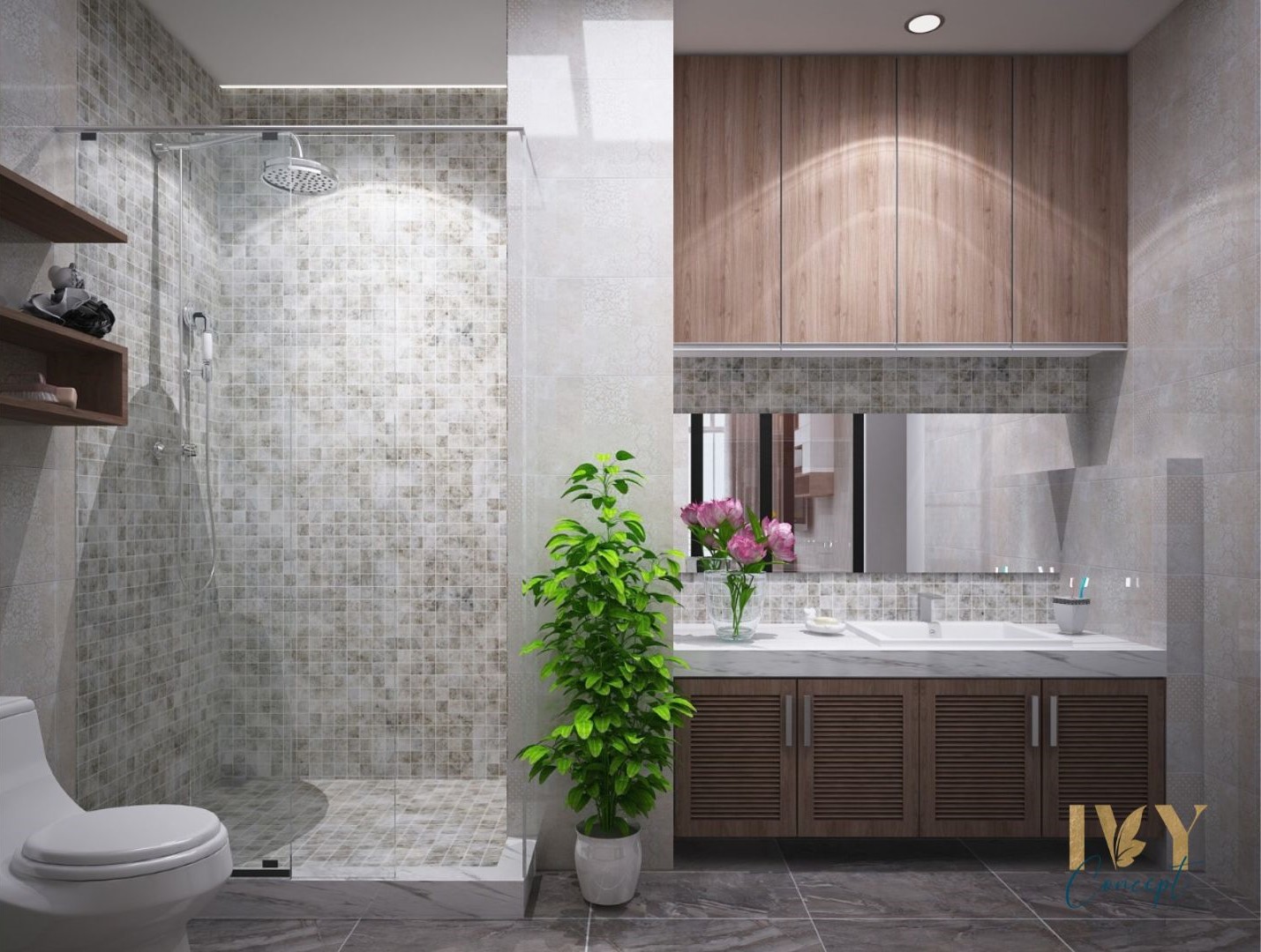 Phòng tắm, phong cách Hiện đại Modern, thiết kế concept nội thất, căn hộ PetroVietnam Landmark