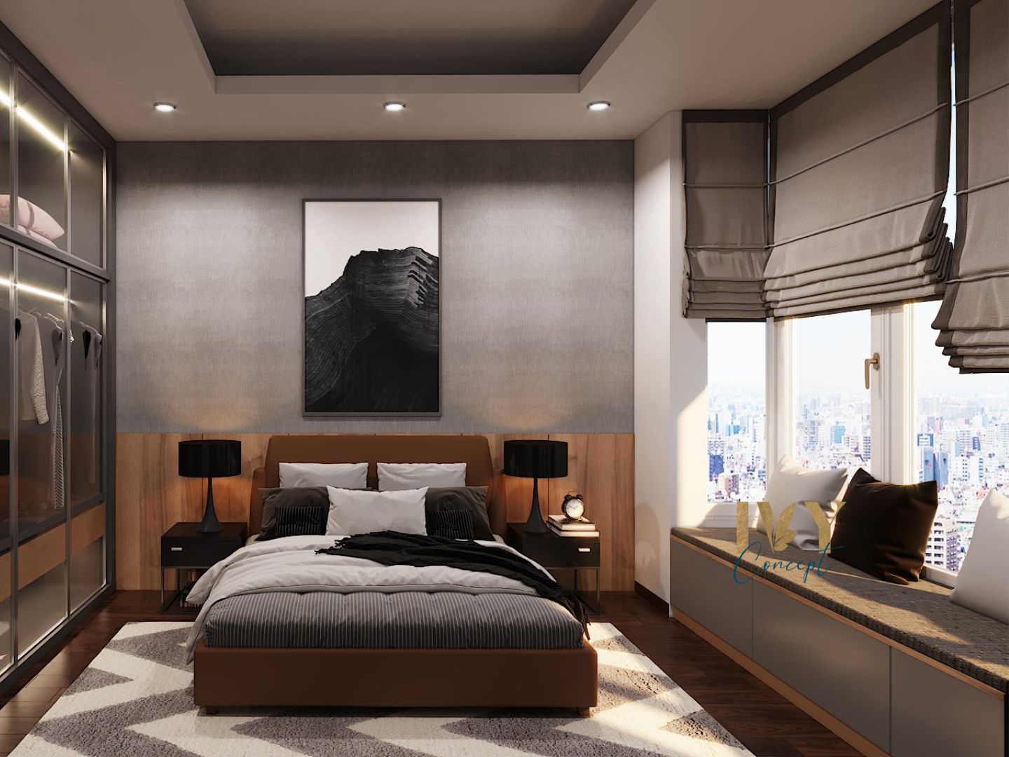 Phòng ngủ, phong cách Hiện đại Modern, thiết kế concept nội thất, nhà phố Quận 7