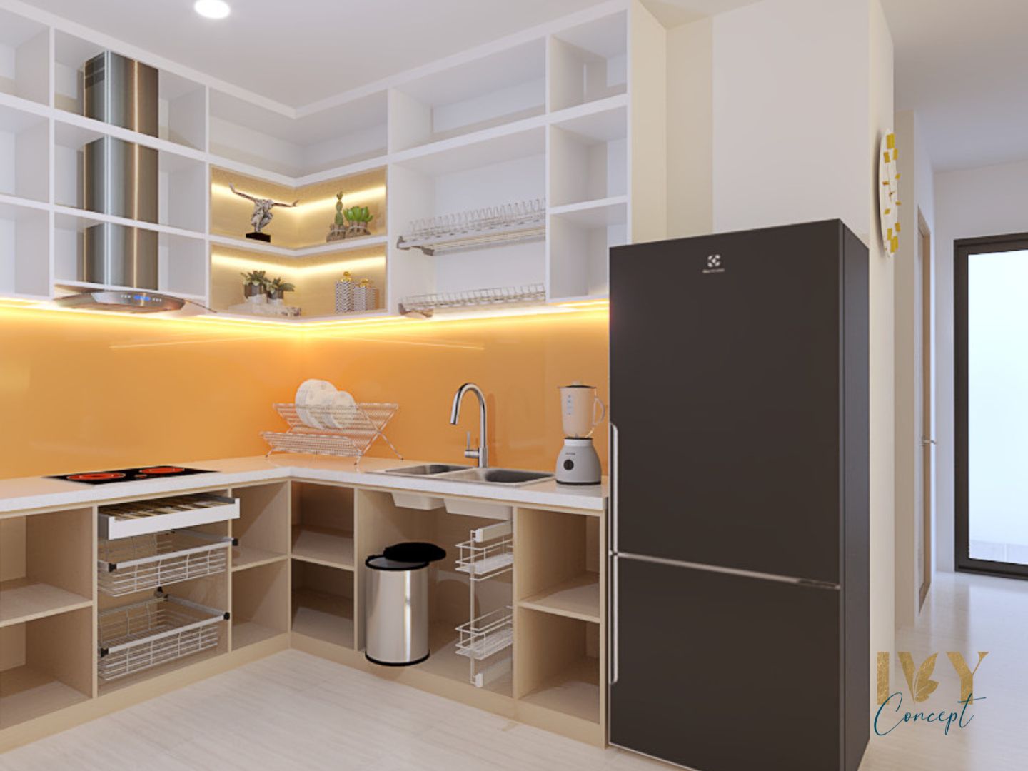 Phòng bếp, phong cách Hiện đại Modern, thiết kế concept nội thất, căn hộ Vinhomes Grand Park