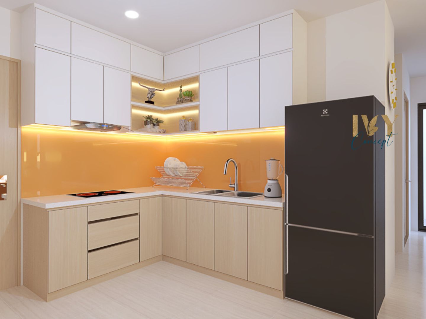Phòng bếp, phong cách Hiện đại Modern, thiết kế concept nội thất, căn hộ Vinhomes Grand Park