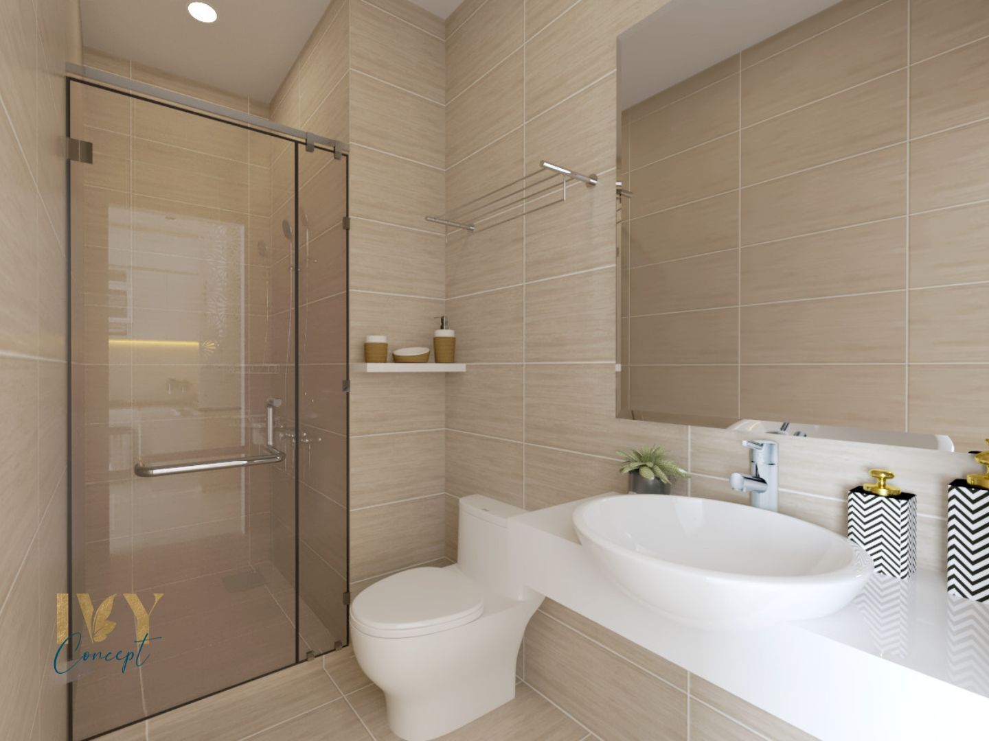 Phòng tắm, phong cách Hiện đại Modern, thiết kế concept nội thất, căn hộ Vinhomes Grand Park