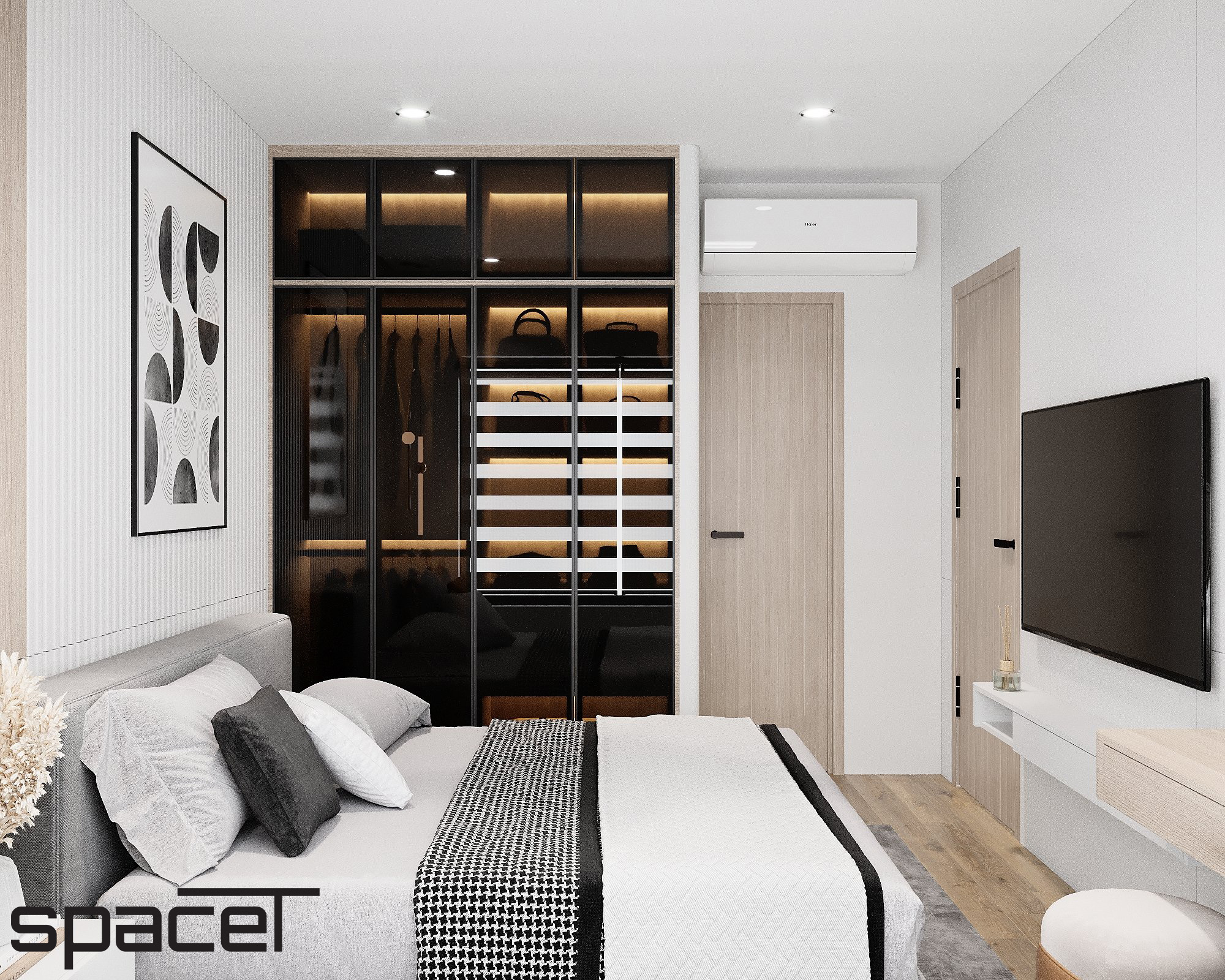 Phòng ngủ, phong cách Hiện đại Modern, thiết kế concept nội thất, căn hộ The Origami Vinhomes Grand Park