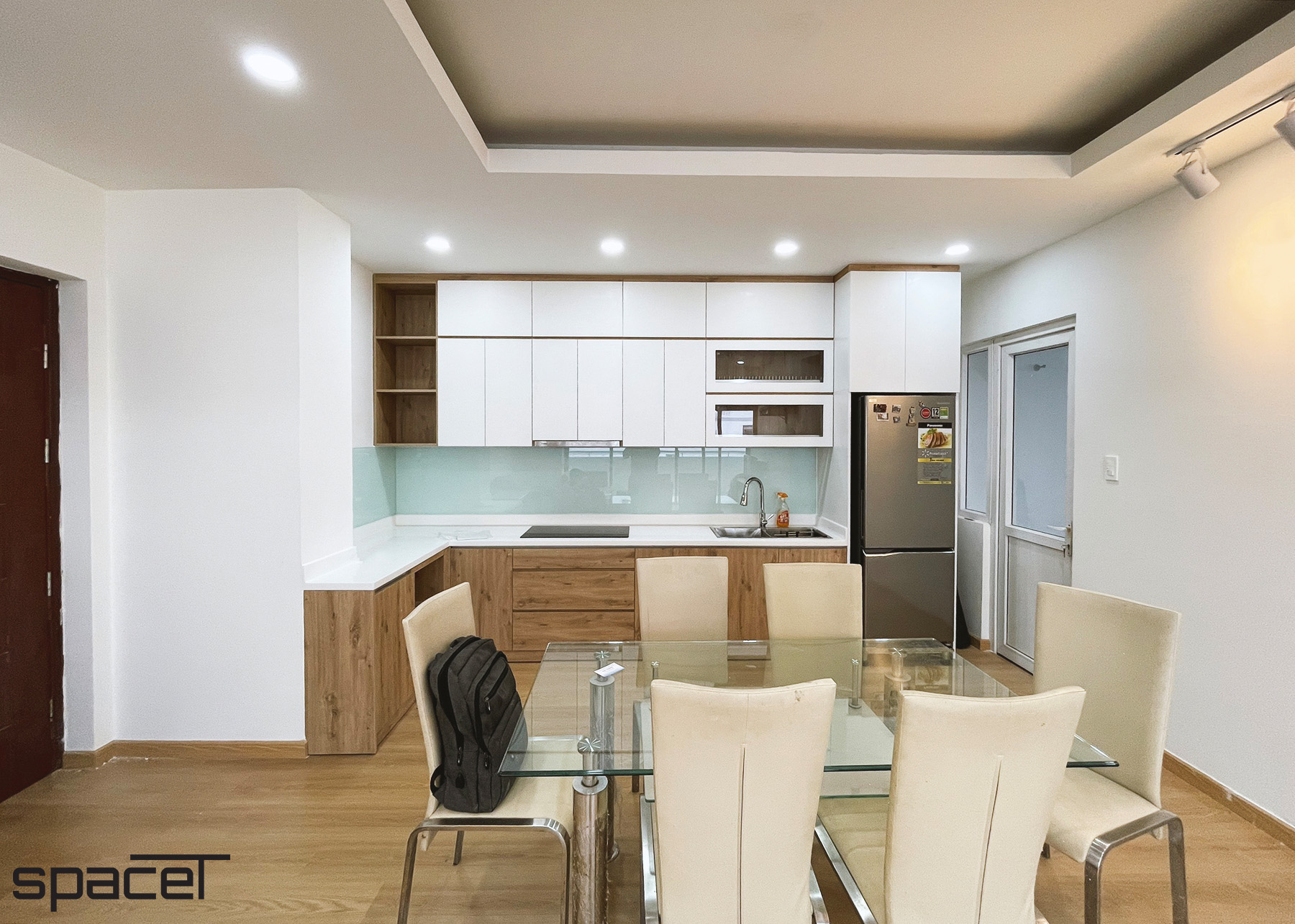 Phòng ăn, phòng bếp, phong cách Hiện đại Modern, hoàn thiện nội thất, căn hộ chung cư Minh Thành