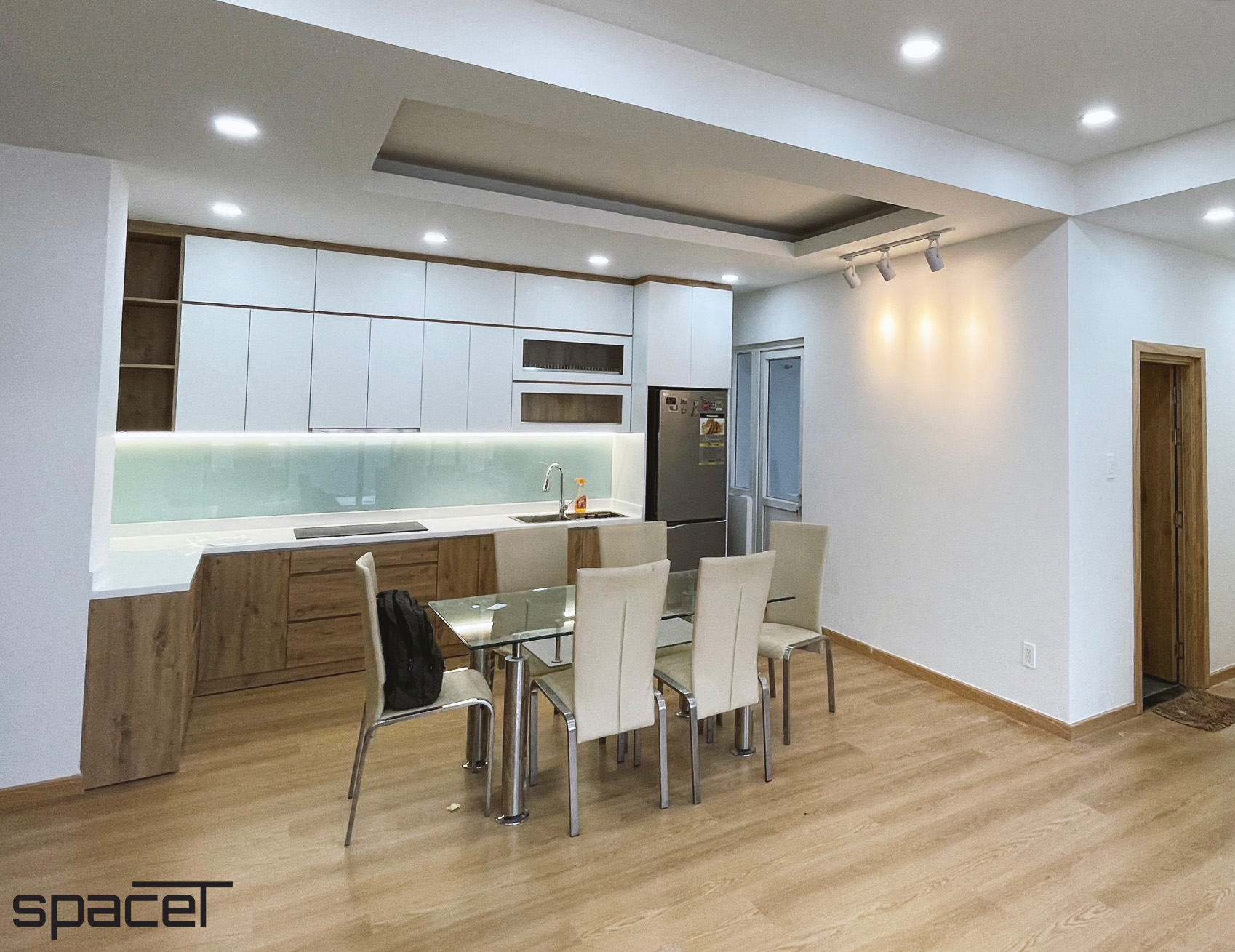 Phòng ăn, phòng bếp, phong cách Hiện đại Modern, hoàn thiện nội thất, căn hộ chung cư Minh Thành