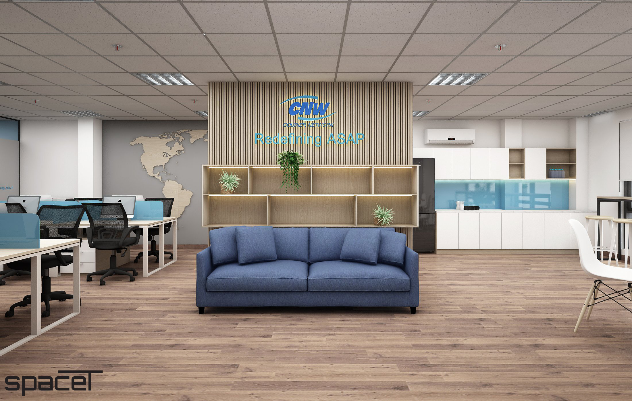 Khu vực tiếp khách, thiết kế concept nội thất, văn phòng công ty CNW
