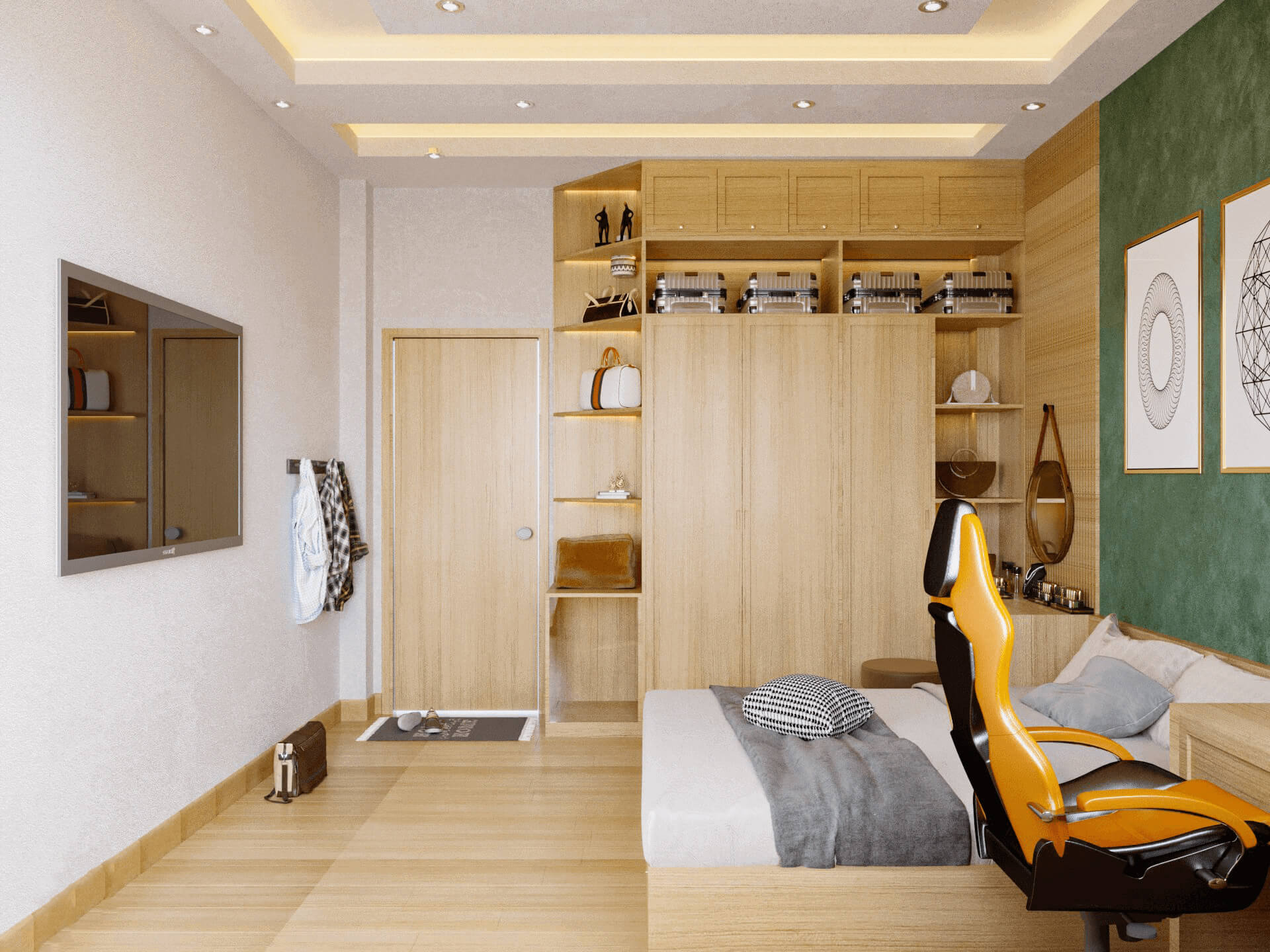Phòng ngủ, phong cách Bắc Âu Scandinavian, thiết kế concept nội thất, nhà phố Lê Đức Thọ Gò Vấp
