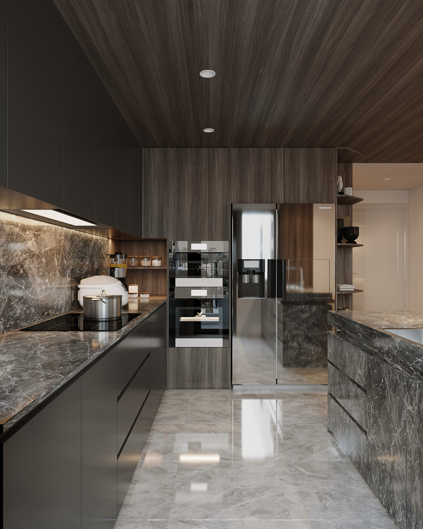 Phòng bếp, phong cách Hiện đại Modern, thiết kế concept nội thất, căn hộ Saigon Pearl Topaz 2