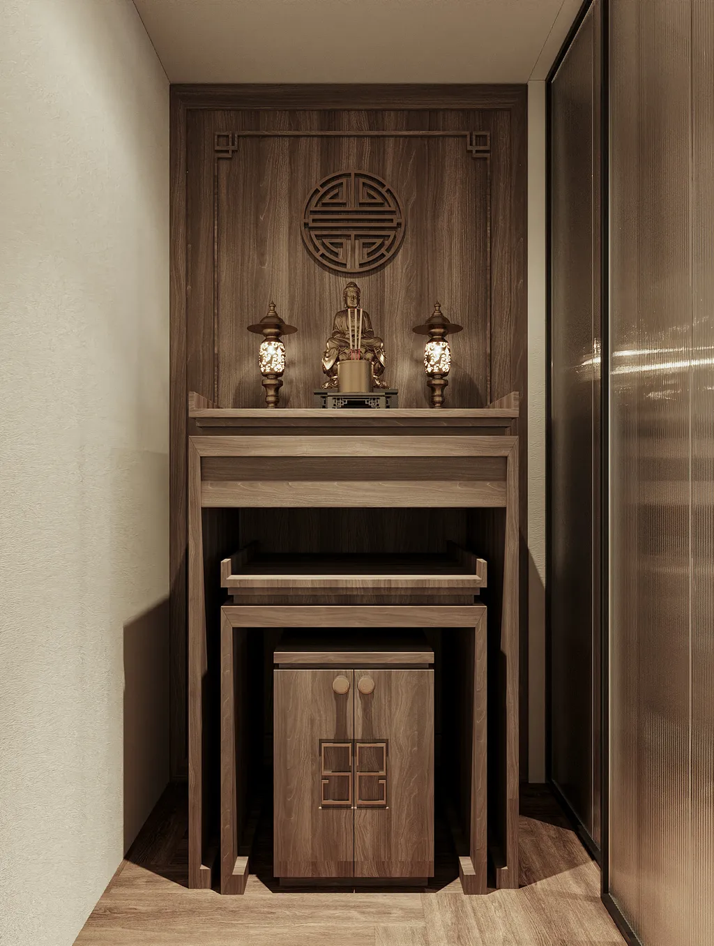 Phòng thờ, phong cách Hiện đại Modern, thiết kế concept nội thất, căn hộ Saigon Pearl Topaz 2
