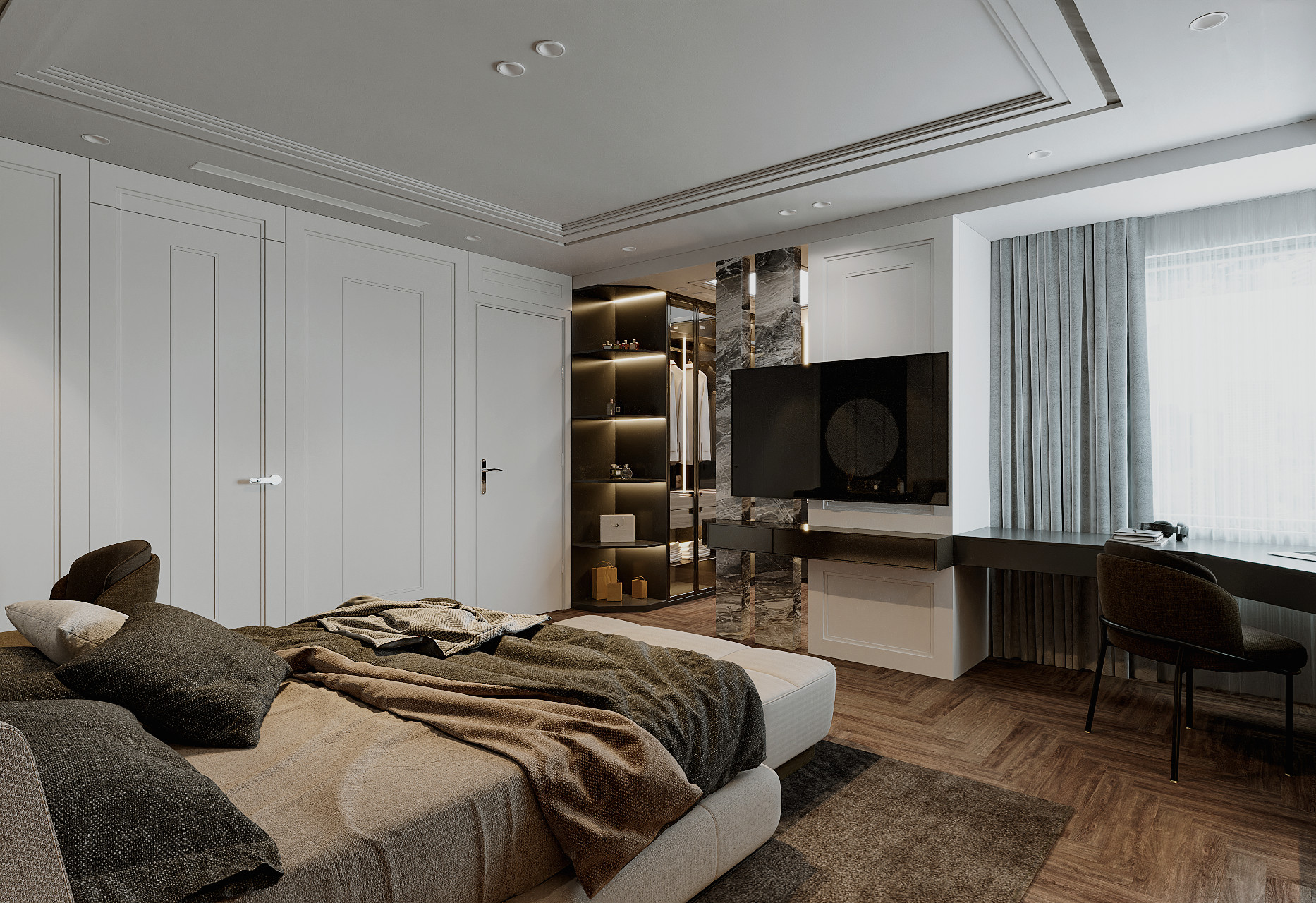 Phòng ngủ Master, phong cách Hiện đại Modern, thiết kế concept nội thất, căn hộ Saigon Pearl Topaz 2