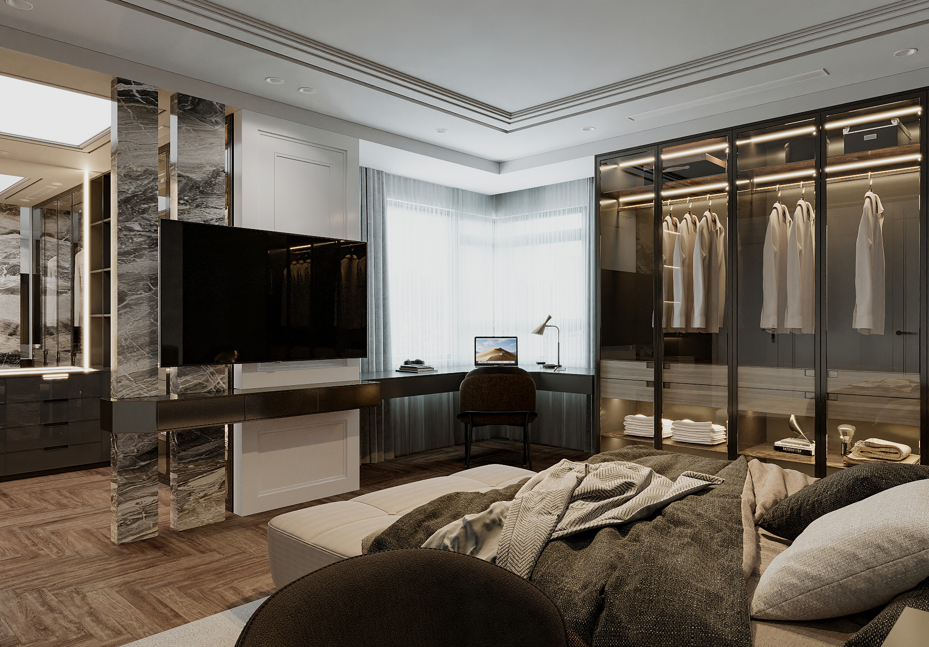 Phòng ngủ Master, phong cách Hiện đại Modern, thiết kế concept nội thất, căn hộ Saigon Pearl Topaz 2