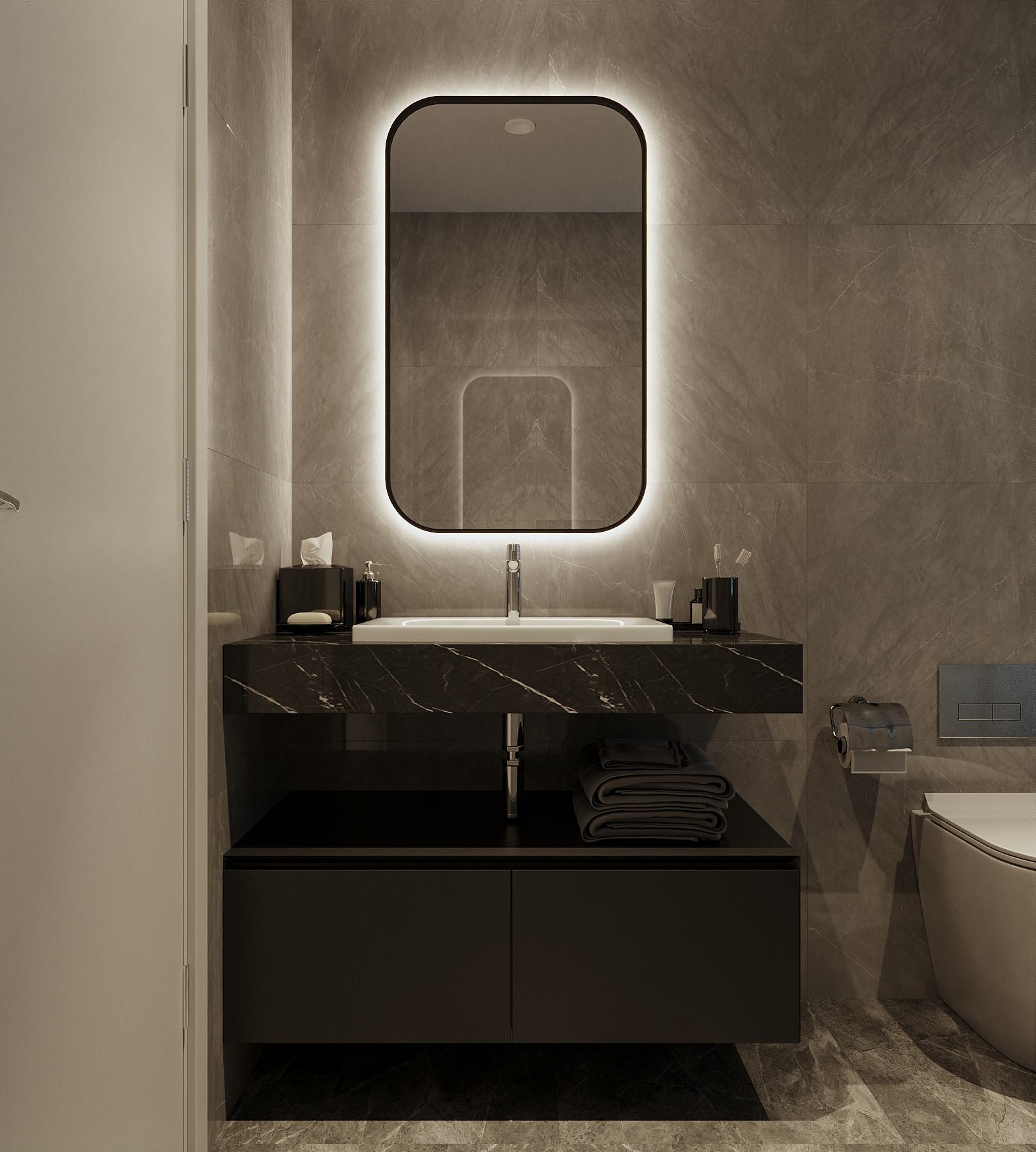 Phòng tắm, phong cách Hiện đại Modern, thiết kế concept nội thất, căn hộ Saigon Pearl Topaz 2