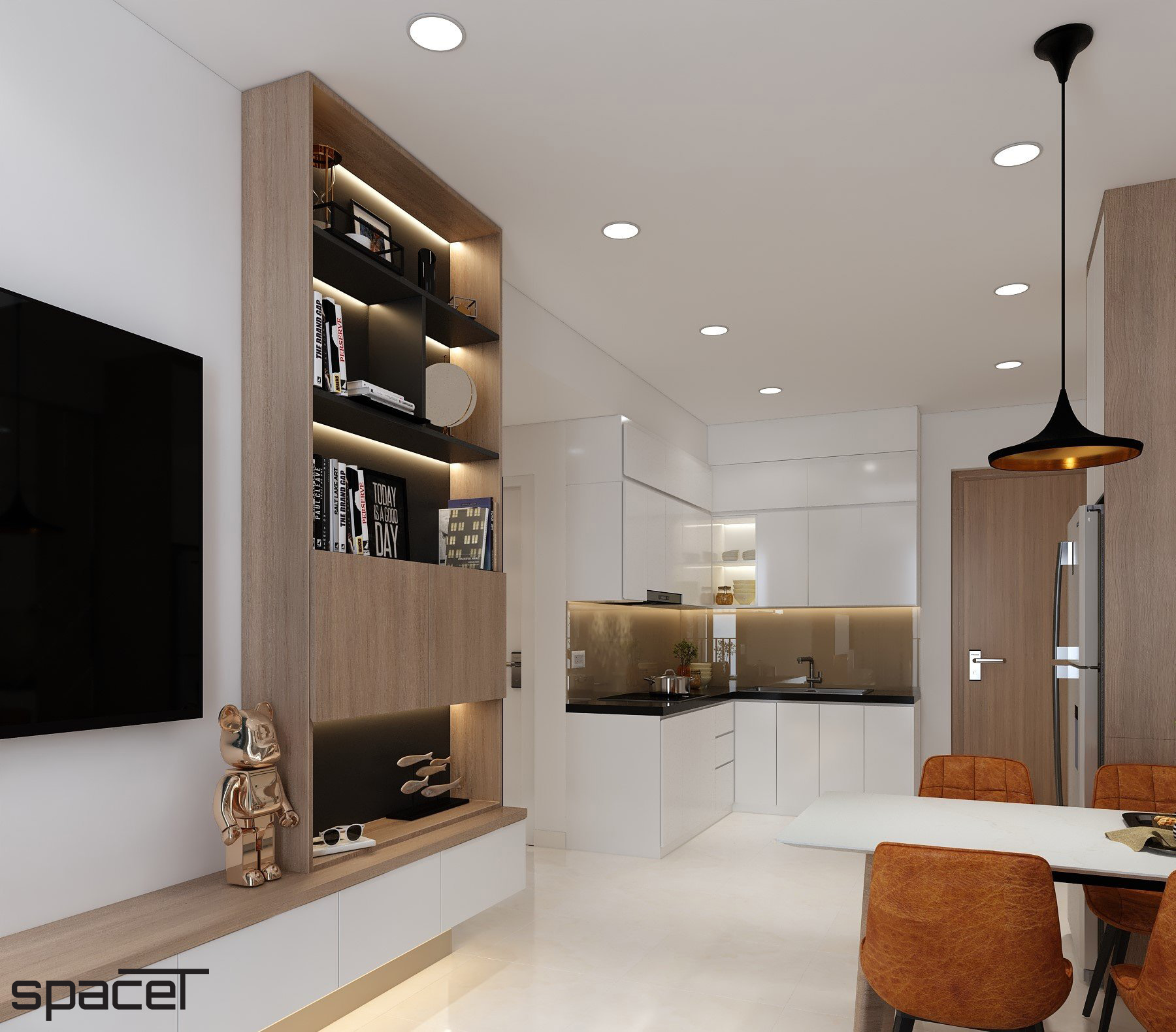 Phòng bếp, phòng ăn, phong cách Hiện đại Modern, thiết kế concept nội thất, căn hộ chung cư Ricca