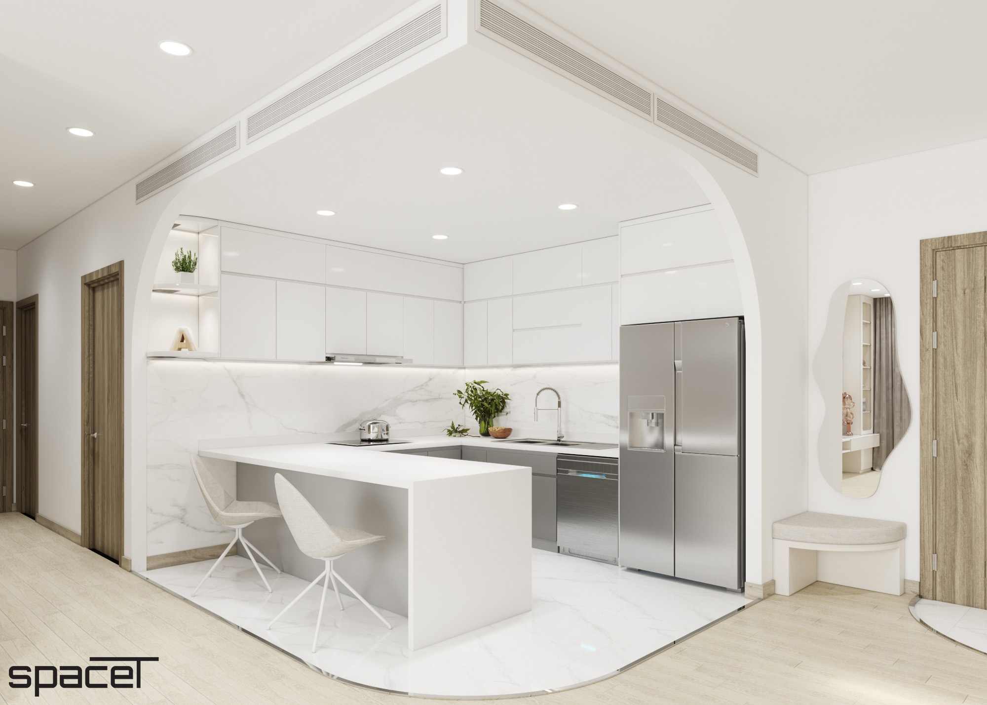 Phòng bếp, phong cách Hiện đại Modern, thiết kế concept nội thất, căn hộ Sunwah Pearl