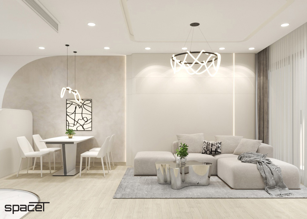 Phòng khách, phòng ăn, phong cách Hiện đại Modern, thiết kế concept nội thất, căn hộ Sunwah Pearl