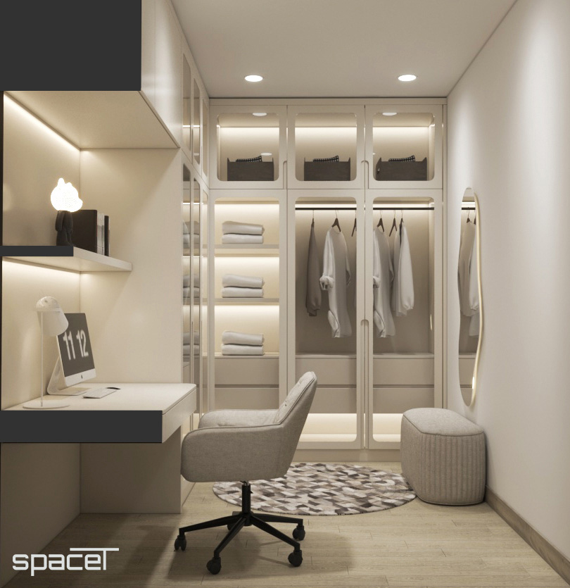 Phòng làm việc, phòng thay đồ, phong cách Hiện đại Modern, thiết kế concept nội thất, căn hộ Sunwah Pearl