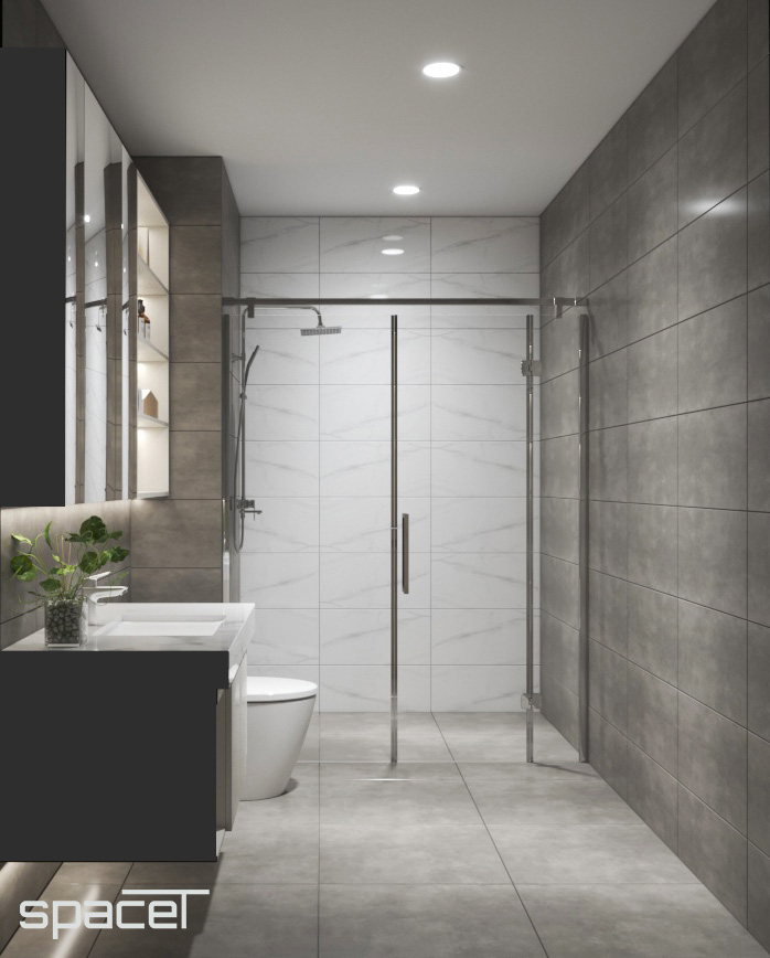 Phòng tắm, phong cách Hiện đại Modern, thiết kế concept nội thất, căn hộ Sunwah Pearl